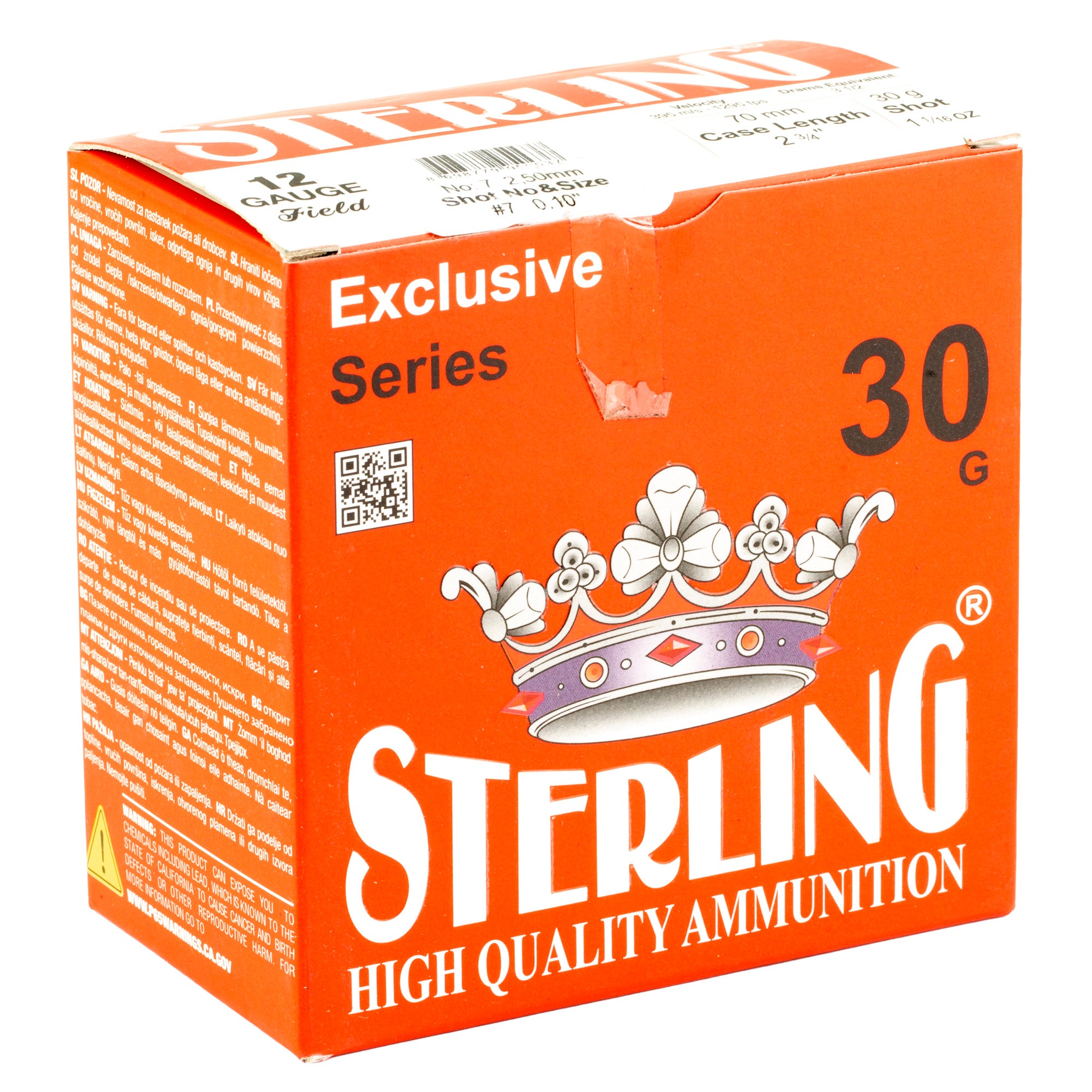 Sterling Exclusive Series 12 Gauge Shotgun Shells – 30-Grain #7 Shot, 1 1/6 oz, 25 Rounds per Box