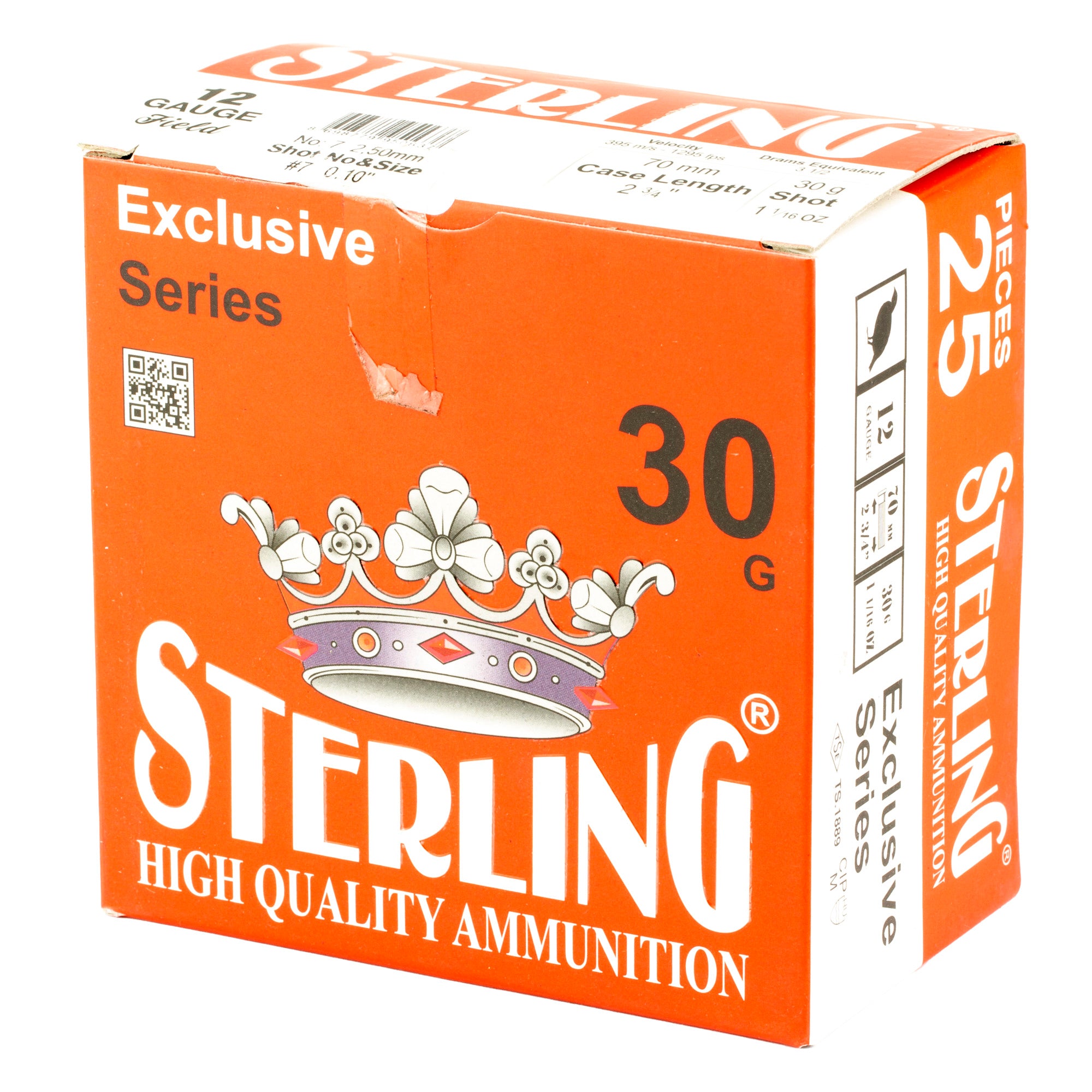 Sterling Exclusive Series 12 Gauge Shotgun Shells – 30-Grain #7 Shot, 1 1/6 oz, 25 Rounds per Box