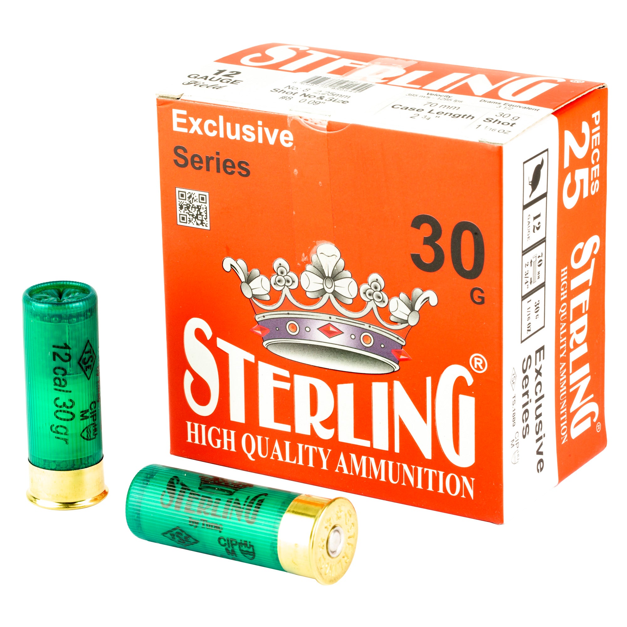 Sterling Exclusive Series 12 Gauge #8 Shot Shells – 1 1/6 oz, 25/250 Box/Case