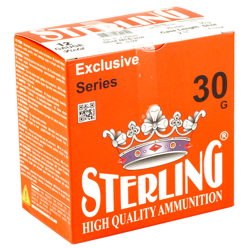 Sterling Exclusive Series 12 Gauge #8 Shot Shells – 1 1/6 oz, 25/250 Box/Case