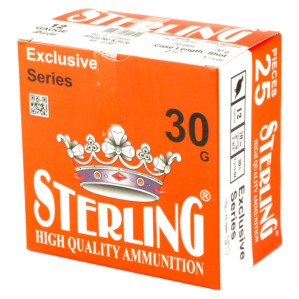 Sterling Exclusive Series 12 Gauge #8 Shot Shells – 1 1/6 oz, 25/250 Box/Case