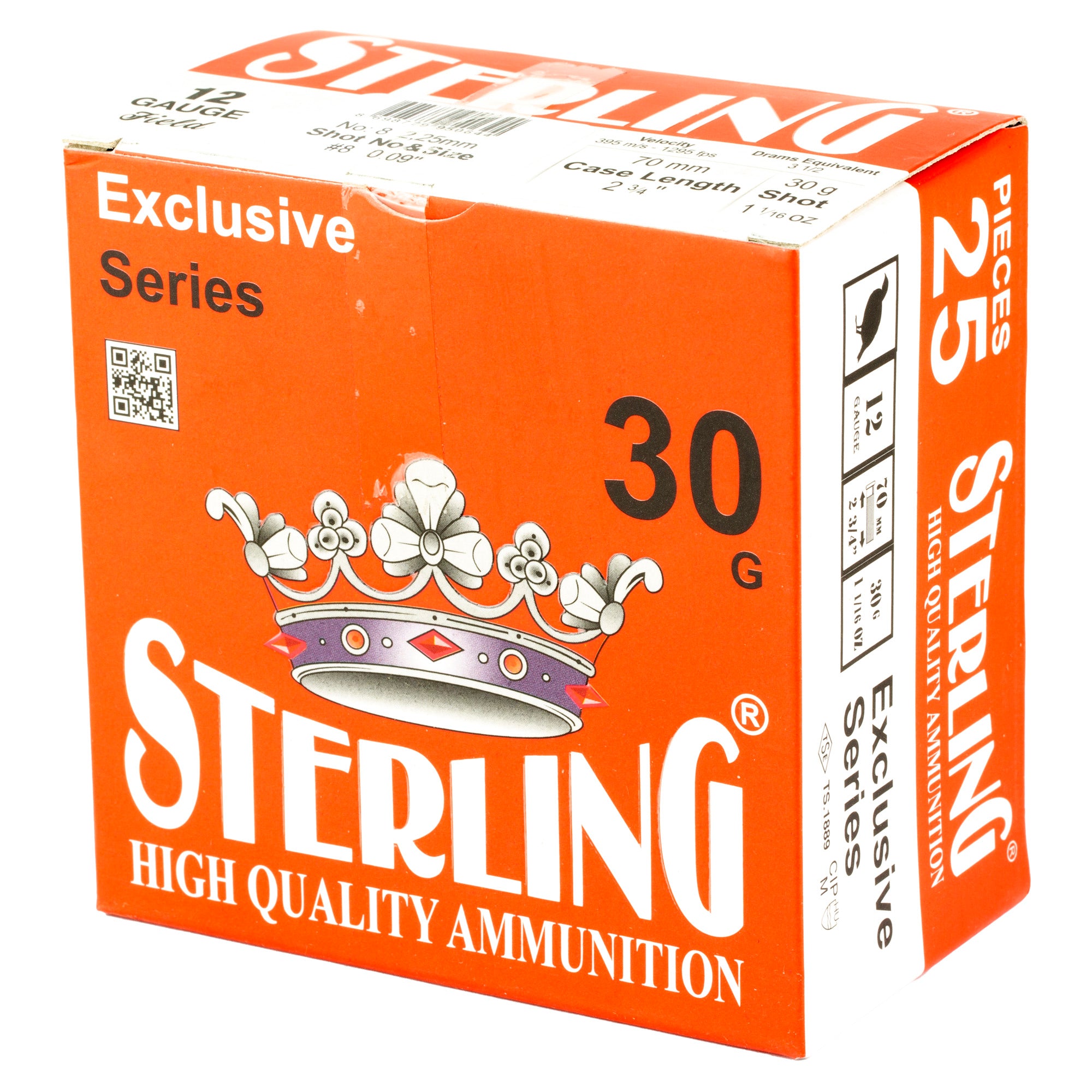 Sterling Exclusive Series 12 Gauge #8 Shot Shells – 1 1/6 oz, 25/250 Box/Case