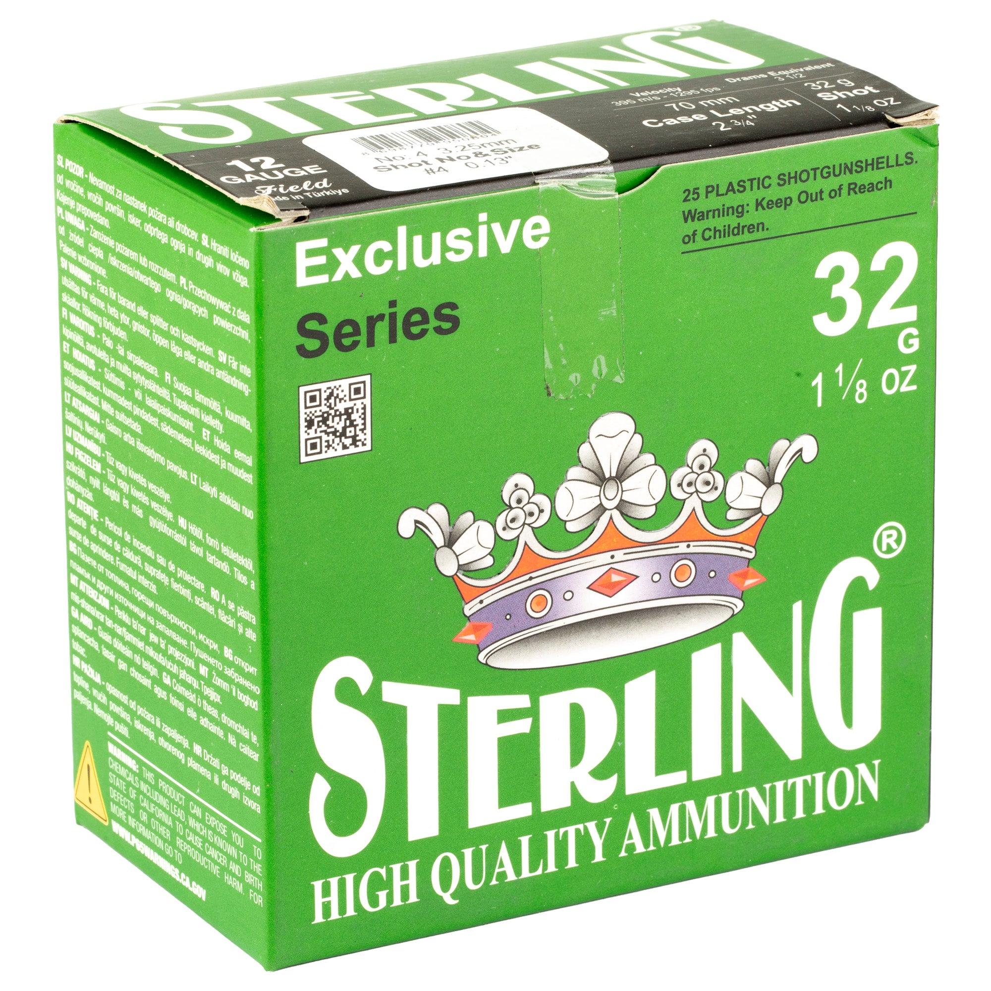 Sterling Exclusive Series 12 Gauge 2.75-Inch Shotgun Shells - 1 1/8 Oz #4 Shot, 25 Pack