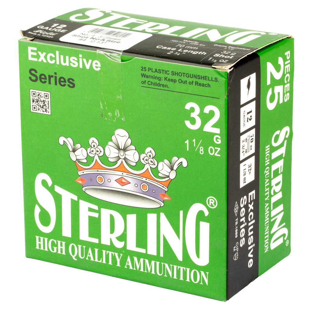 Sterling Exclusive Series 12 Gauge 2.75-Inch Shotgun Shells - 1 1/8 Oz #4 Shot, 25 Pack
