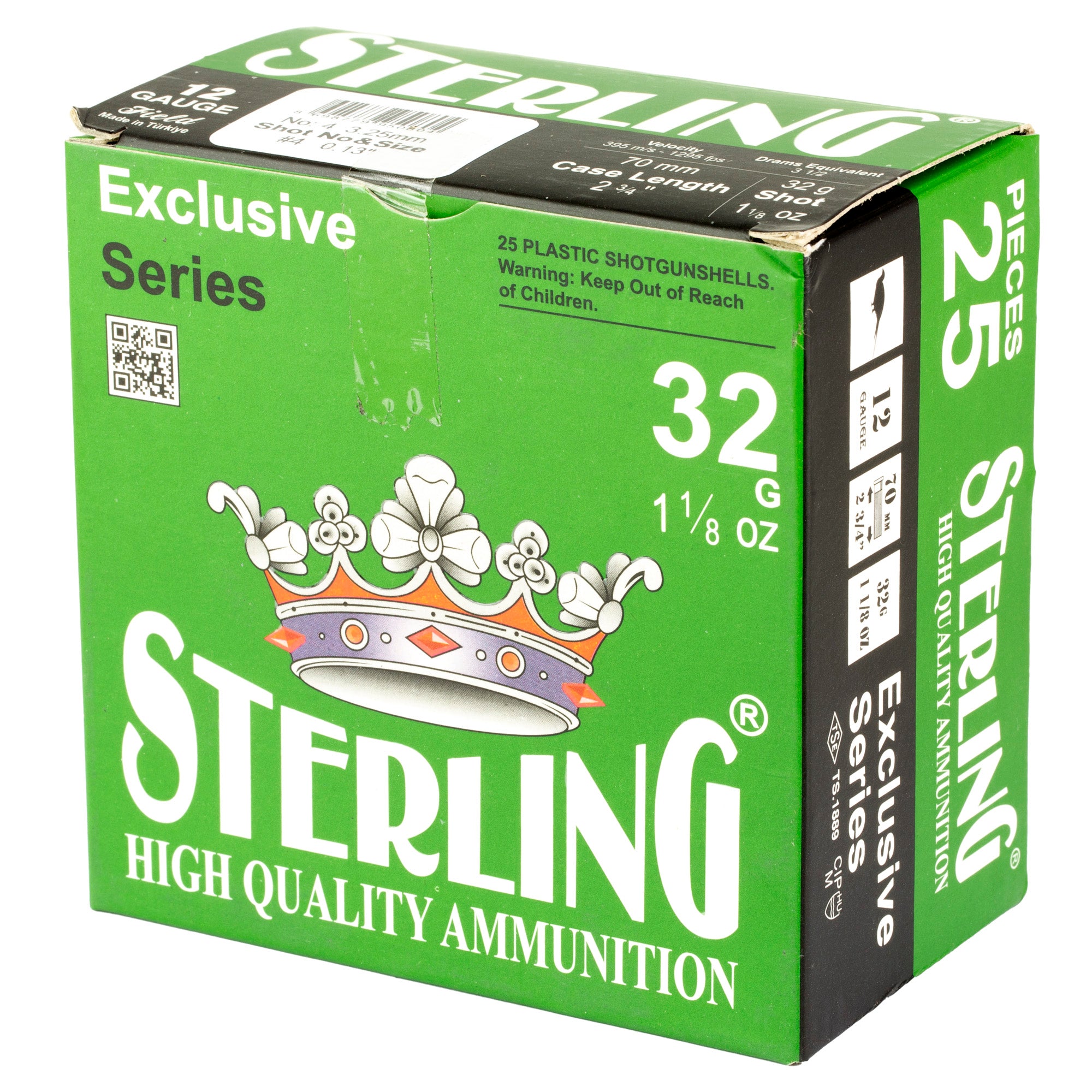 Sterling Exclusive Series 12 Gauge 2.75-Inch Shotgun Shells - 1 1/8 Oz #4 Shot, 25 Pack