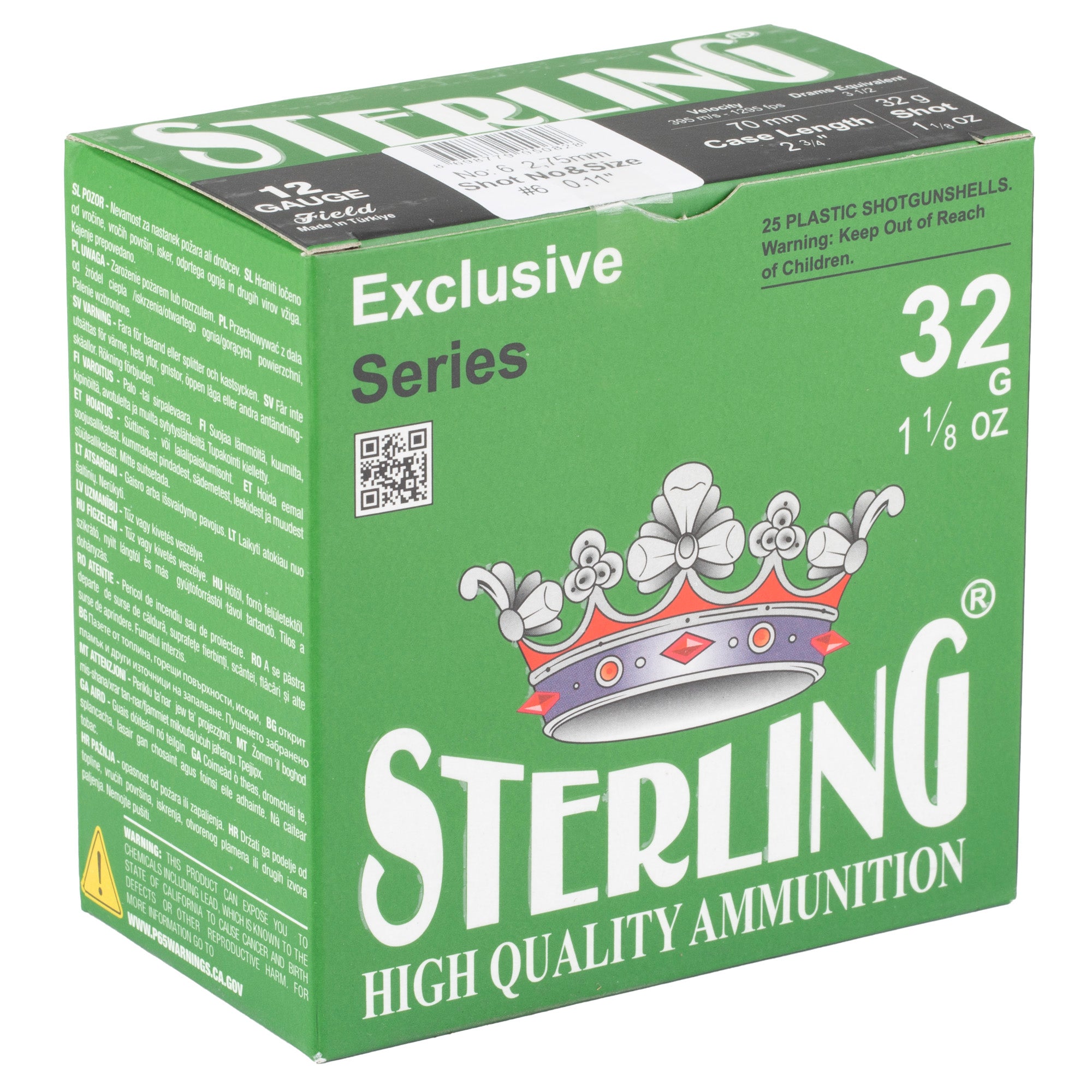 Sterling Exclusive Series 12 Gauge #6 Shot Shells – 1 1/8 oz, 25 Rounds per Box