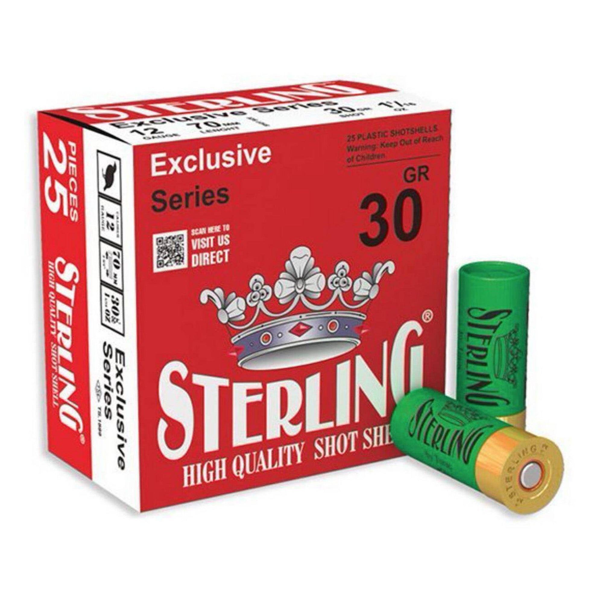 Sterling Exclusive Series 12 Gauge Shotgun Shells, 1 1/8 oz #8 Shot, 25 Rounds per Box