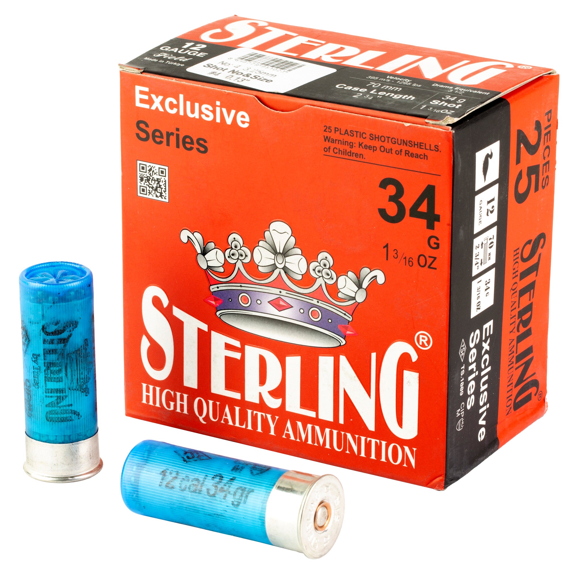 Sterling Exclusive Series 12 Gauge #4 Shot Shells – 1 3/16 oz, 25 Pack