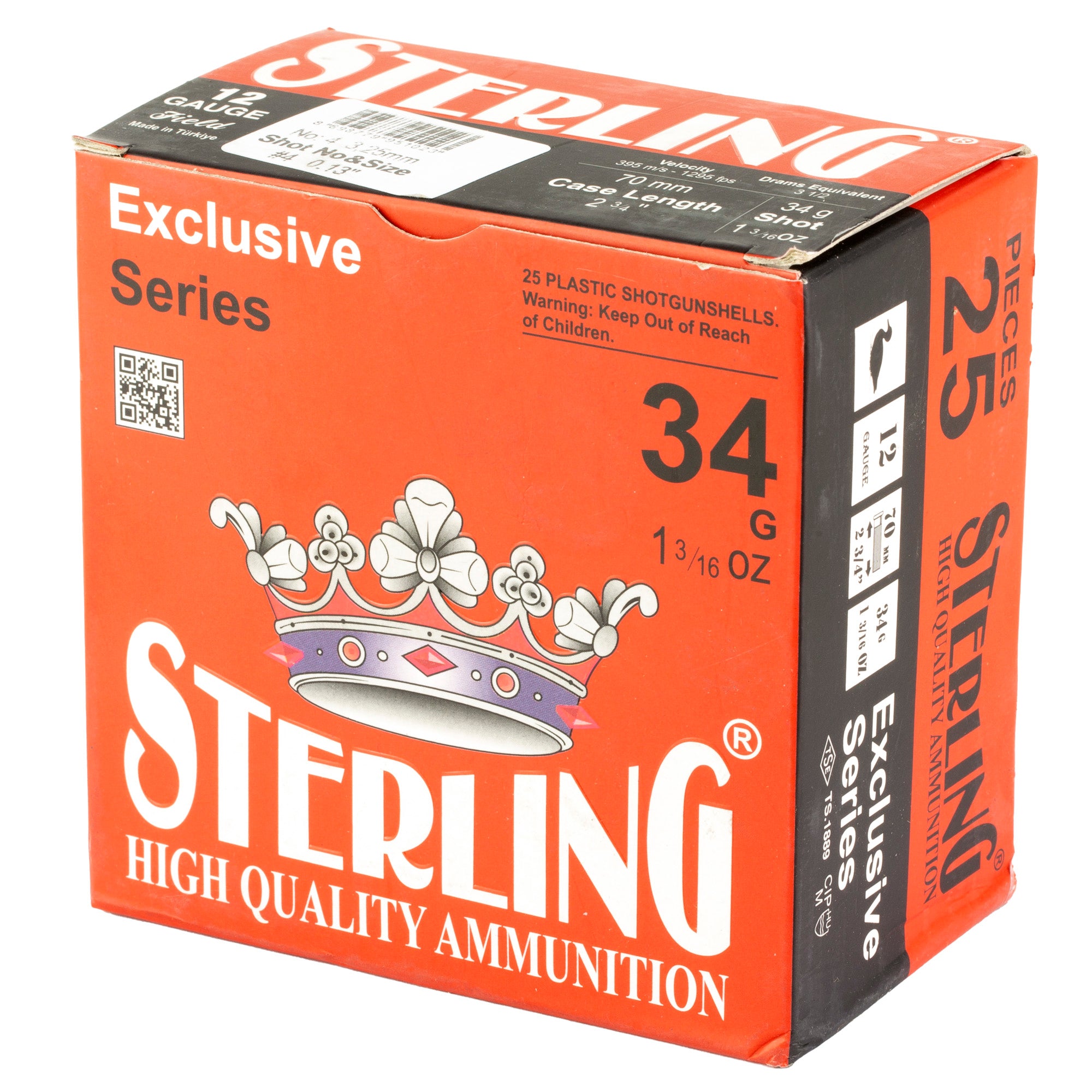Sterling Exclusive Series 12 Gauge #4 Shot Shells – 1 3/16 oz, 25 Pack
