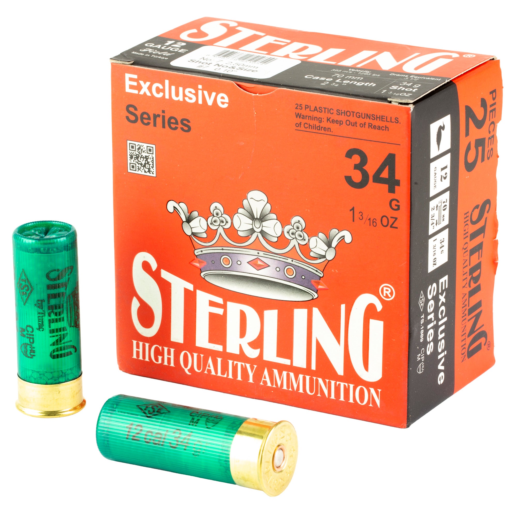 Sterling Exclusive Series 12 Gauge 2.75-Inch #7 Shot Ammunition - 1-3/16 Ounce, 25 Rounds per Box