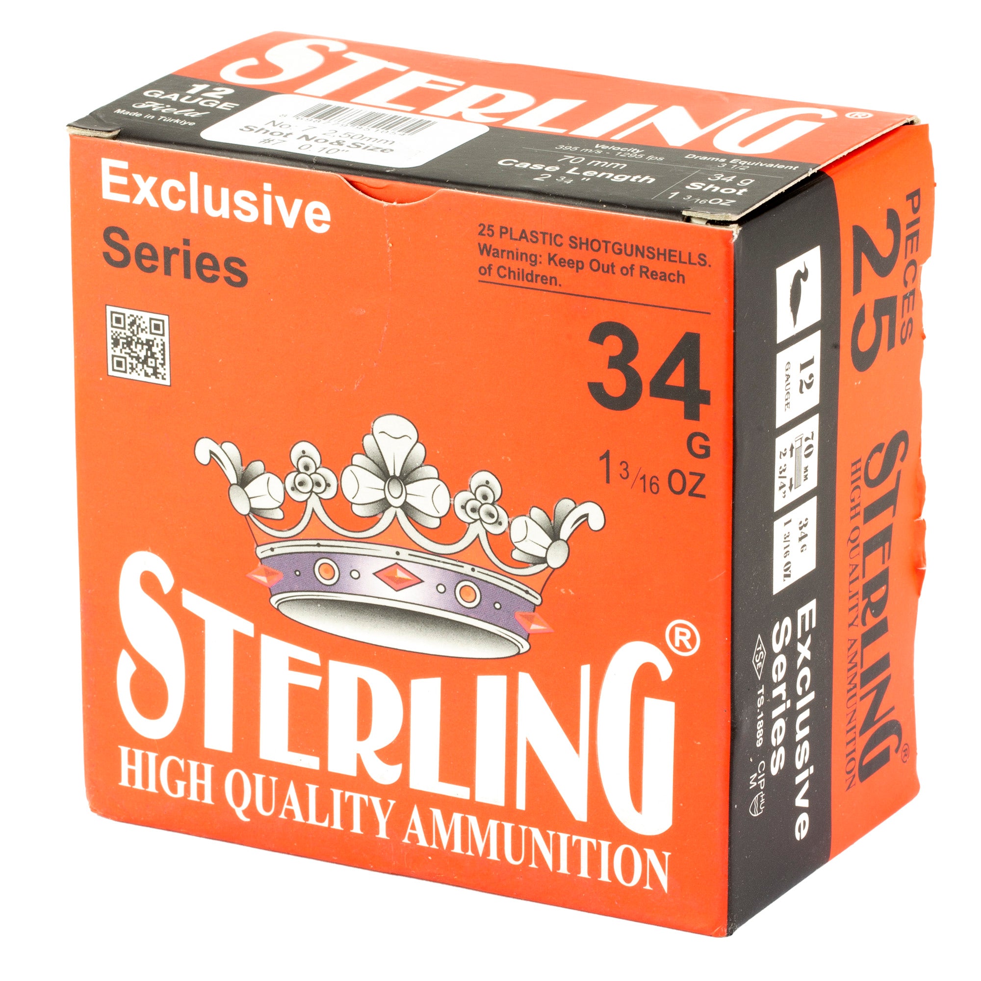 Sterling Exclusive Series 12 Gauge 2.75-Inch #7 Shot Ammunition - 1-3/16 Ounce, 25 Rounds per Box