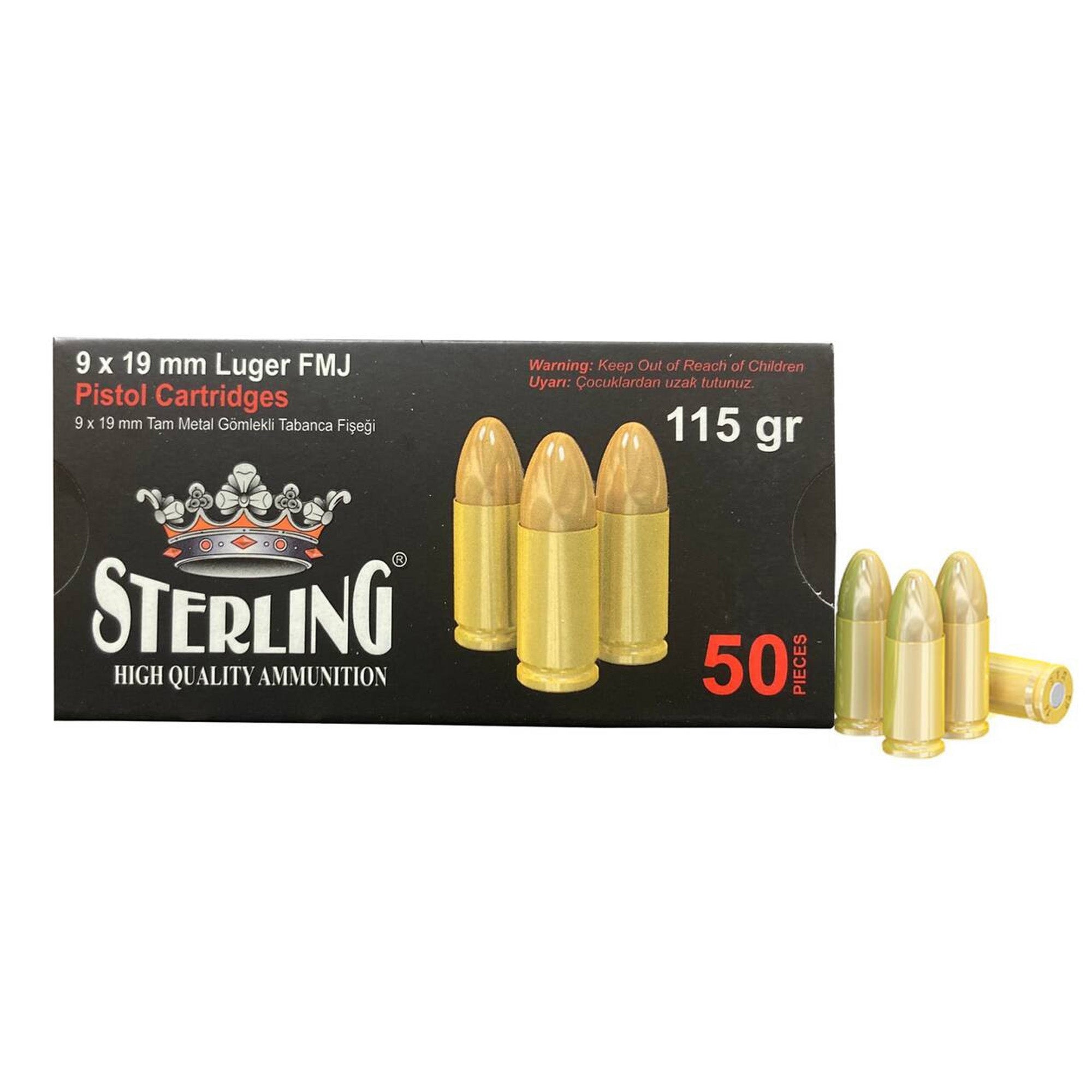 Sterling 9mm 115-Grain Full Metal Jacket Ammunition, Model Sterling