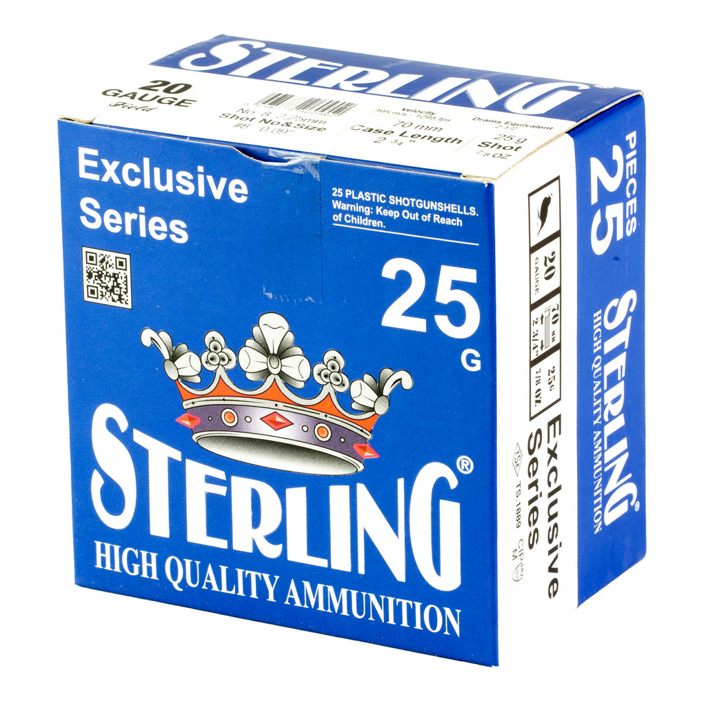 Sterling Exclusive Series 20 Gauge 2.75-inch #8 Shot Ammunition - 7/8 oz, 25 Rounds per Box