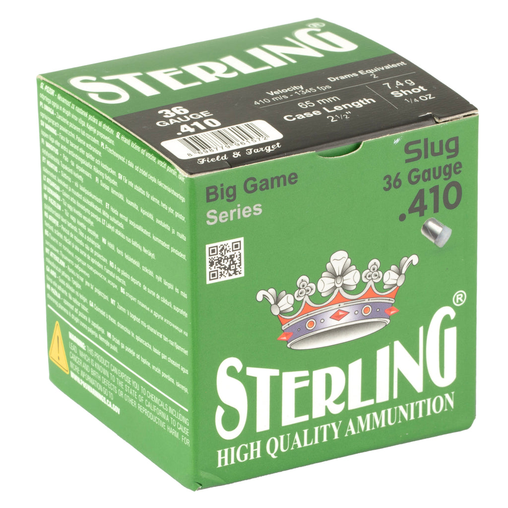 Sterling Big Game Series 410 Bore Rifled Slug Ammunition (25 Rounds per Box, 500 per Case)