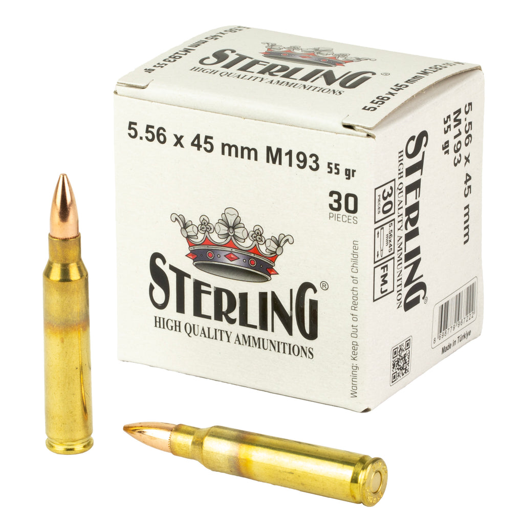 Sterling M193 5.56 NATO 55 Grain Full Metal Jacket Ammo - 30 Rounds per Box, 1500 Rounds per Case