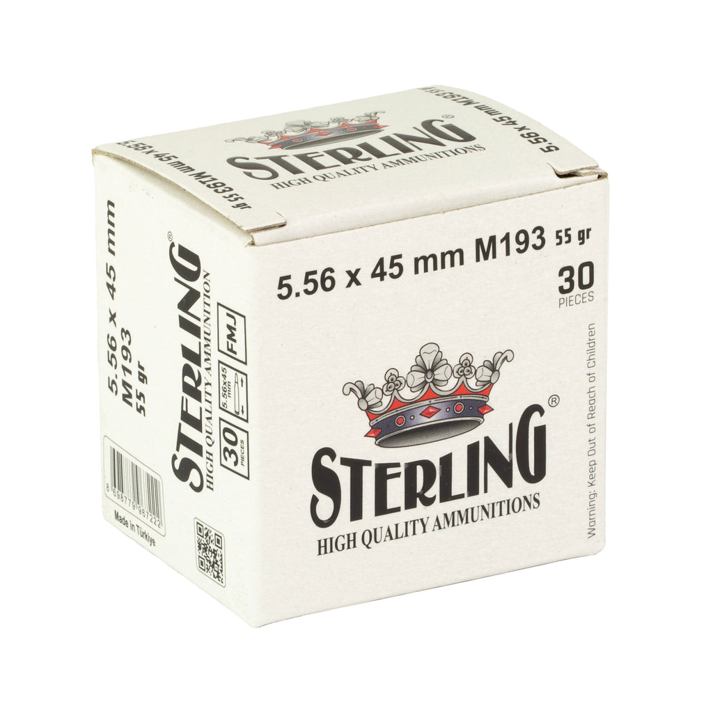 Sterling M193 5.56 NATO 55 Grain Full Metal Jacket Ammo - 30 Rounds per Box, 1500 Rounds per Case