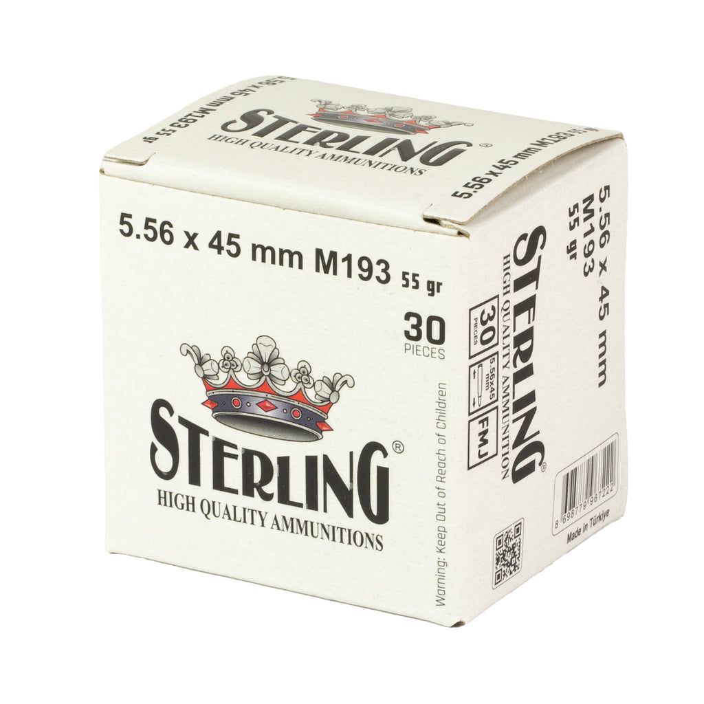 Sterling M193 5.56 NATO 55 Grain Full Metal Jacket Ammo - 30 Rounds per Box, 1500 Rounds per Case