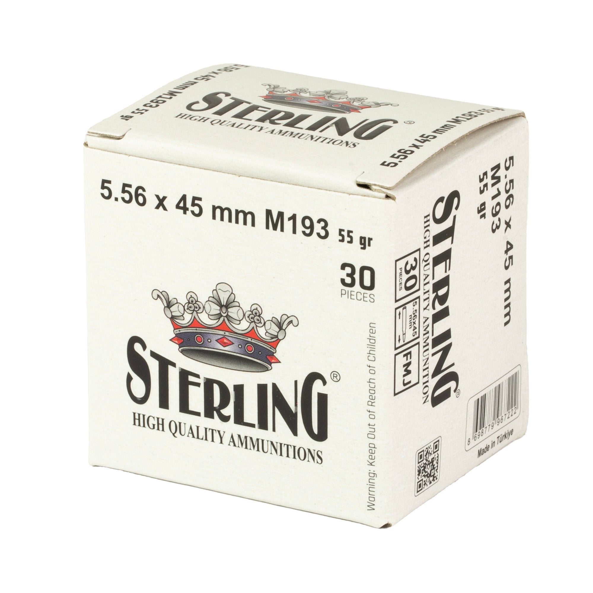 Sterling M193 5.56 NATO 55 Grain Full Metal Jacket Ammo - 30 Rounds per Box, 1500 Rounds per Case