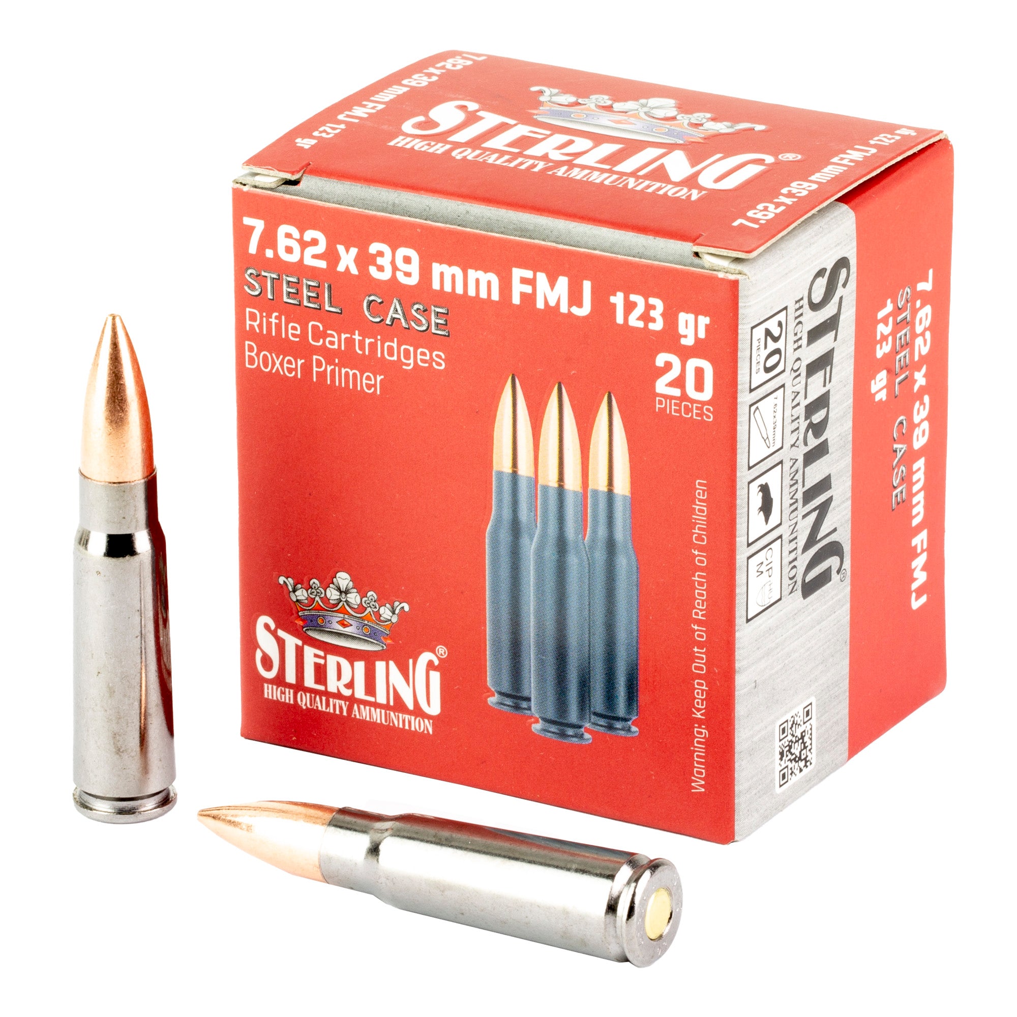 Sterling Steel Case Select 7.62x39mm Full Metal Jacket Ammo - 123 Grain, 20-Round Box