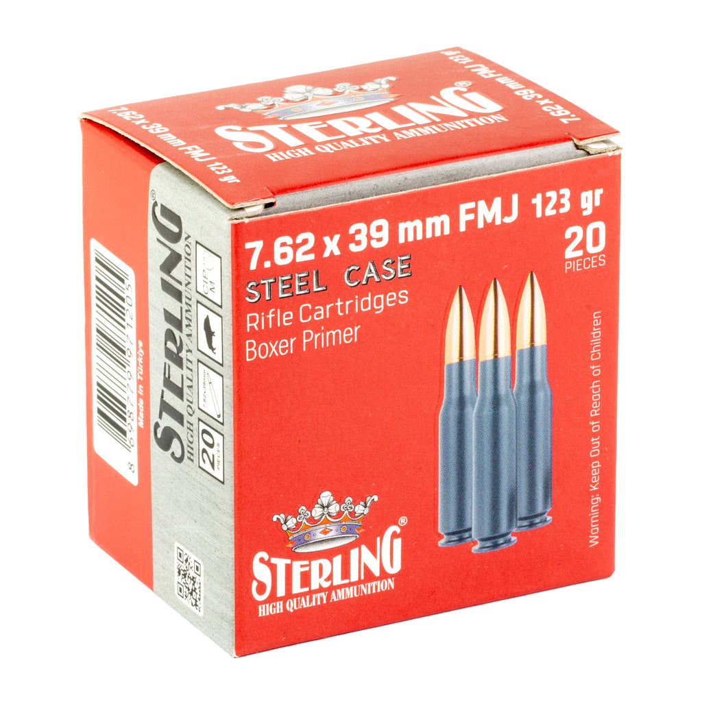 Sterling Steel Case Select 7.62x39mm Full Metal Jacket Ammo - 123 Grain, 20-Round Box