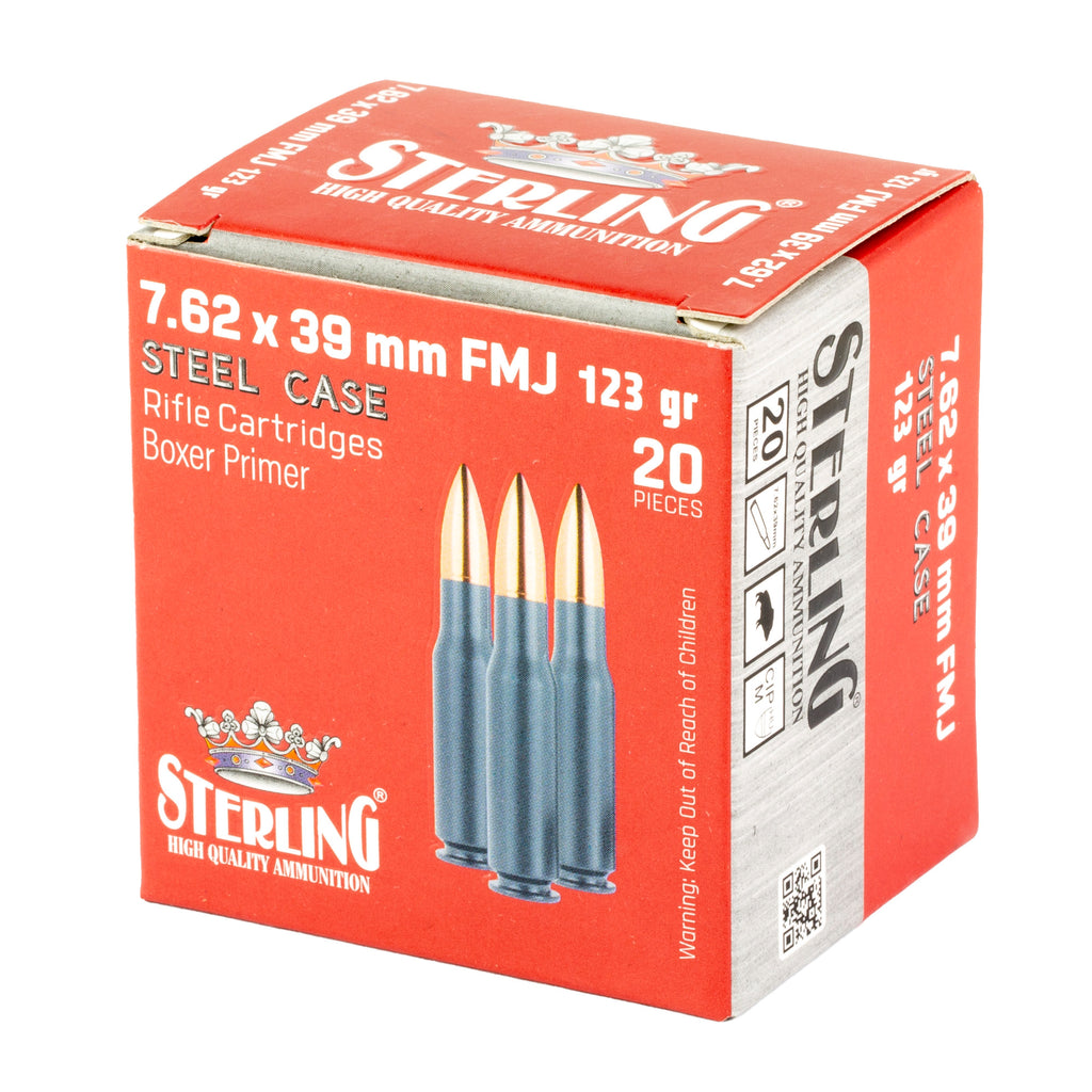 Sterling Steel Case Select 7.62x39mm Full Metal Jacket Ammo - 123 Grain, 20-Round Box