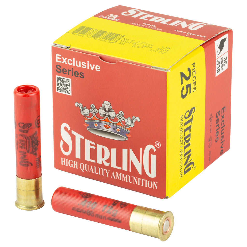 Sterling Exclusive Series 410 Bore 2.5 Inch #8 Shot Ammunition - 25 Rounds per Box, 500 per Case
