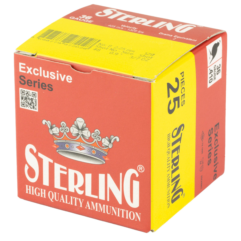 Sterling Exclusive Series 410 Bore 2.5 Inch #8 Shot Ammunition - 25 Rounds per Box, 500 per Case