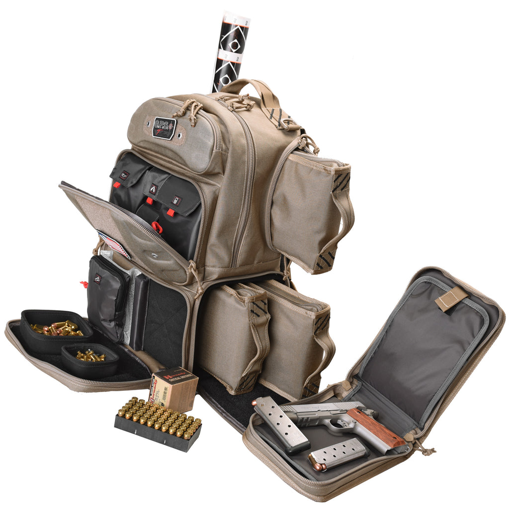 GPS Tactical Range Backpack Tall Tan with Heavy-Duty Nylon and Teflon Coating