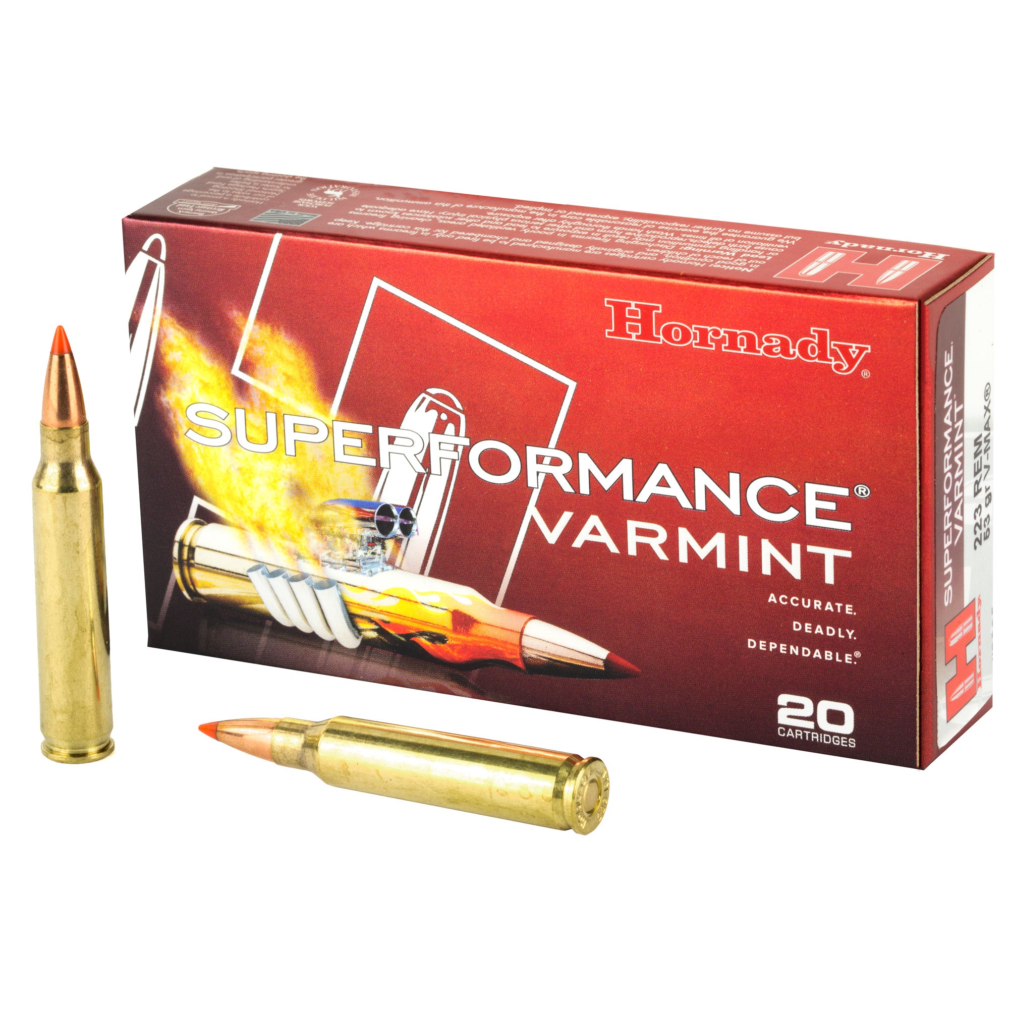 Hornady Superformance Varmint 223 Remington 53 Grain V-Max Ammunition - 20 Rounds per Box