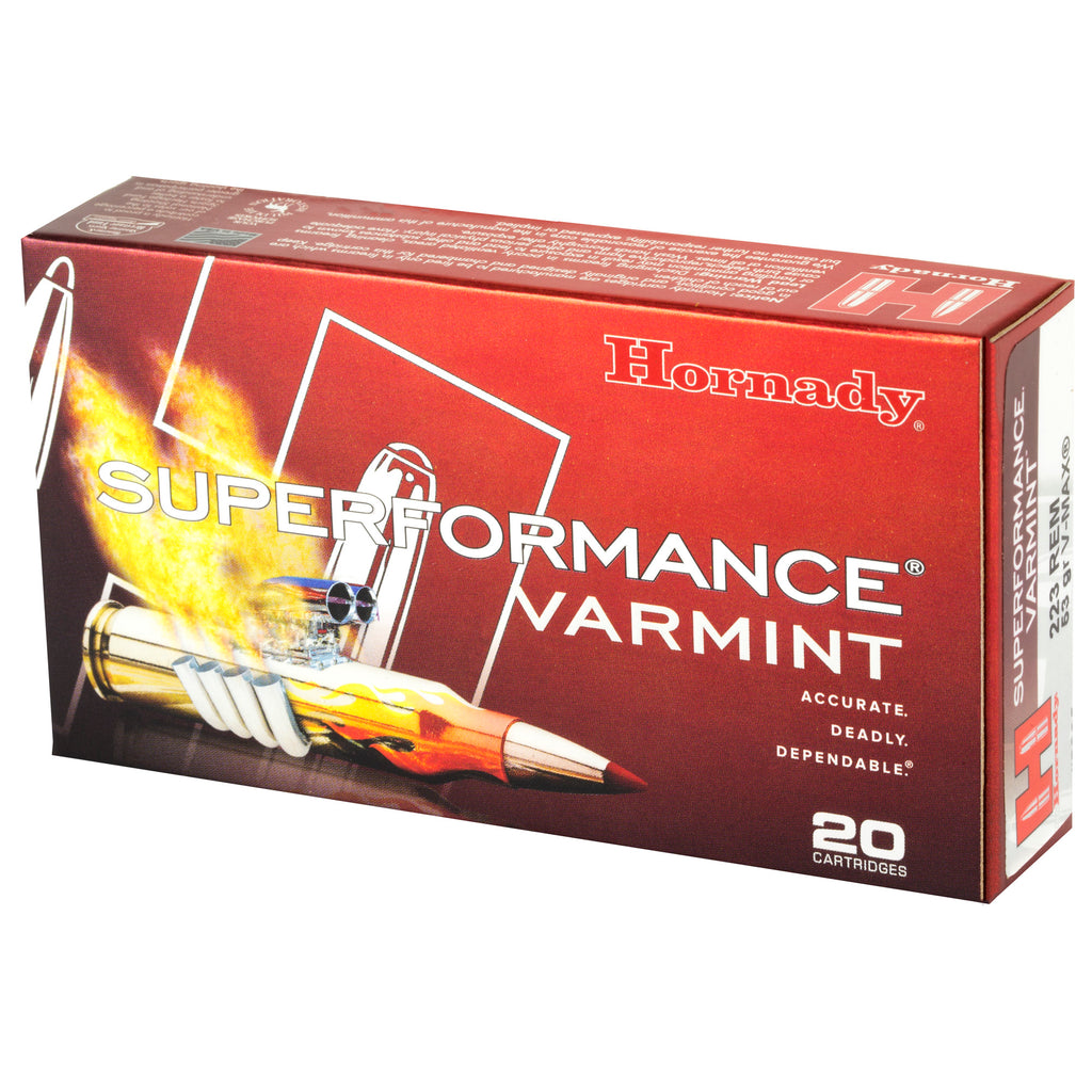 Hornady Superformance Varmint 223 Remington 53 Grain V-Max Ammunition - 20 Rounds per Box