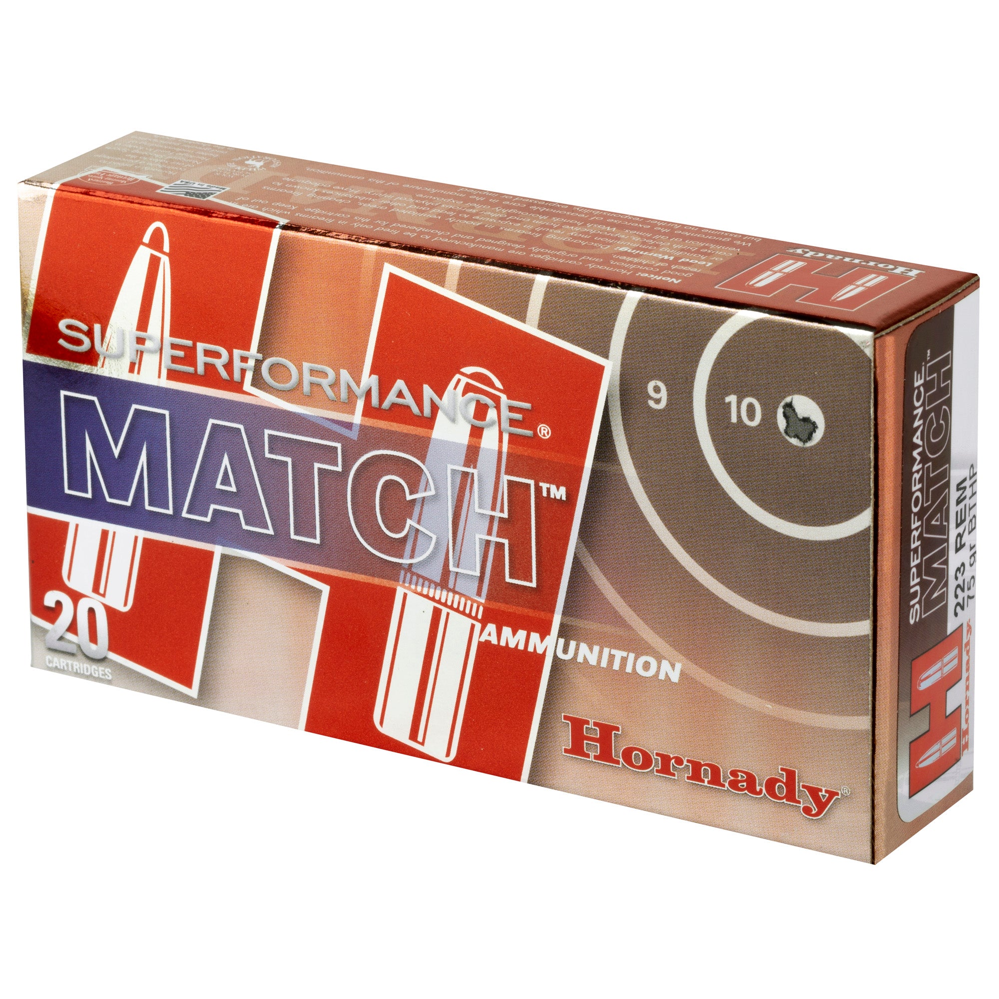 Hornady Superformance Match .223 Remington 75-Grain Boat Tail Hollow Point Ammunition - 20 Rounds