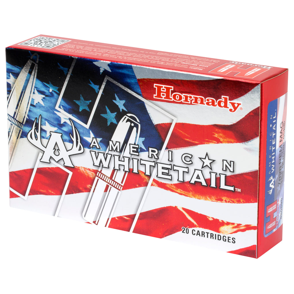 Hornady American Whitetail 7mm Remington Magnum InterLock Ammunition, 154 Grain – 20 Rounds per Box