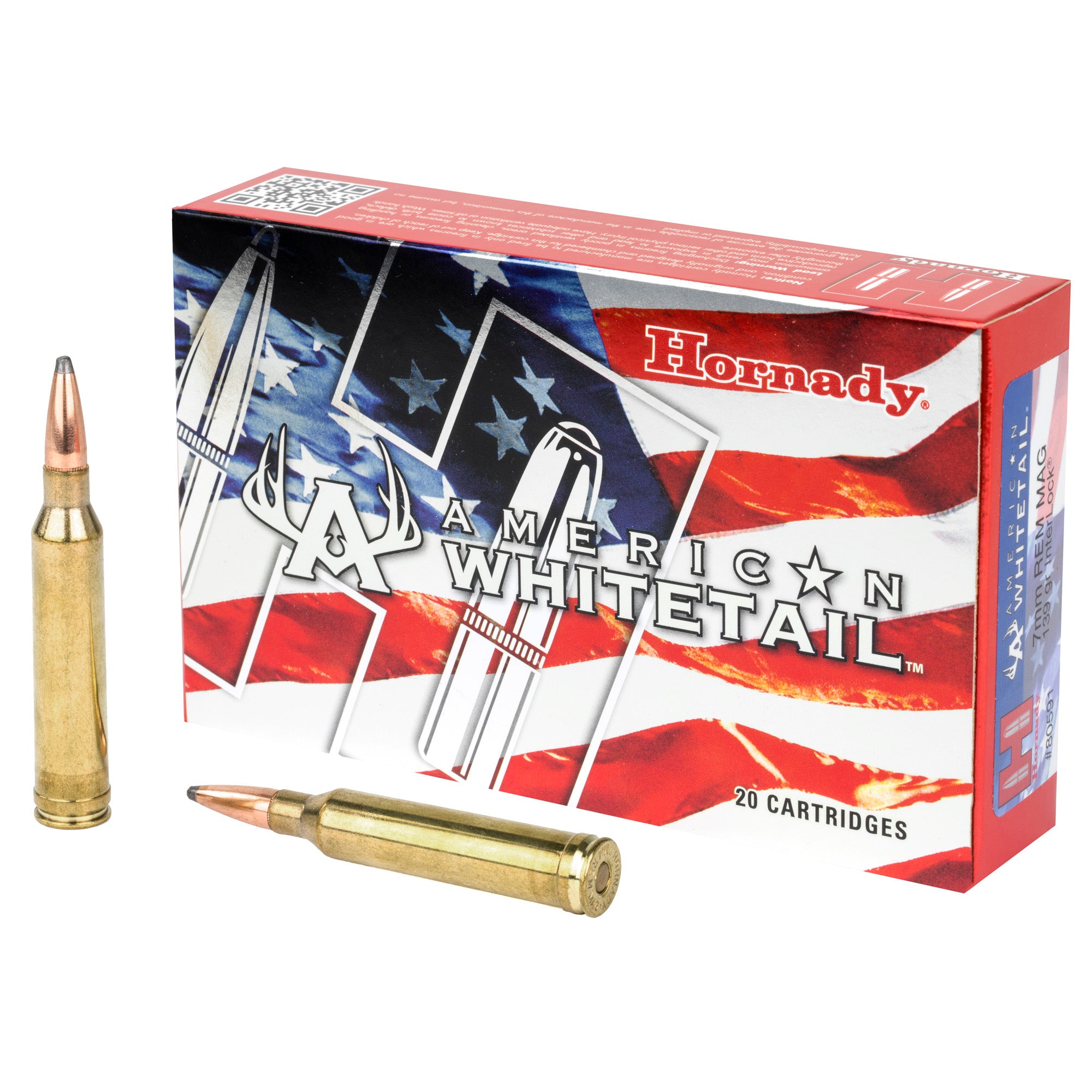 Hornady American Whitetail 7mm Remington Magnum 139-Grain InterLock Ammunition - 20 Rounds per Box