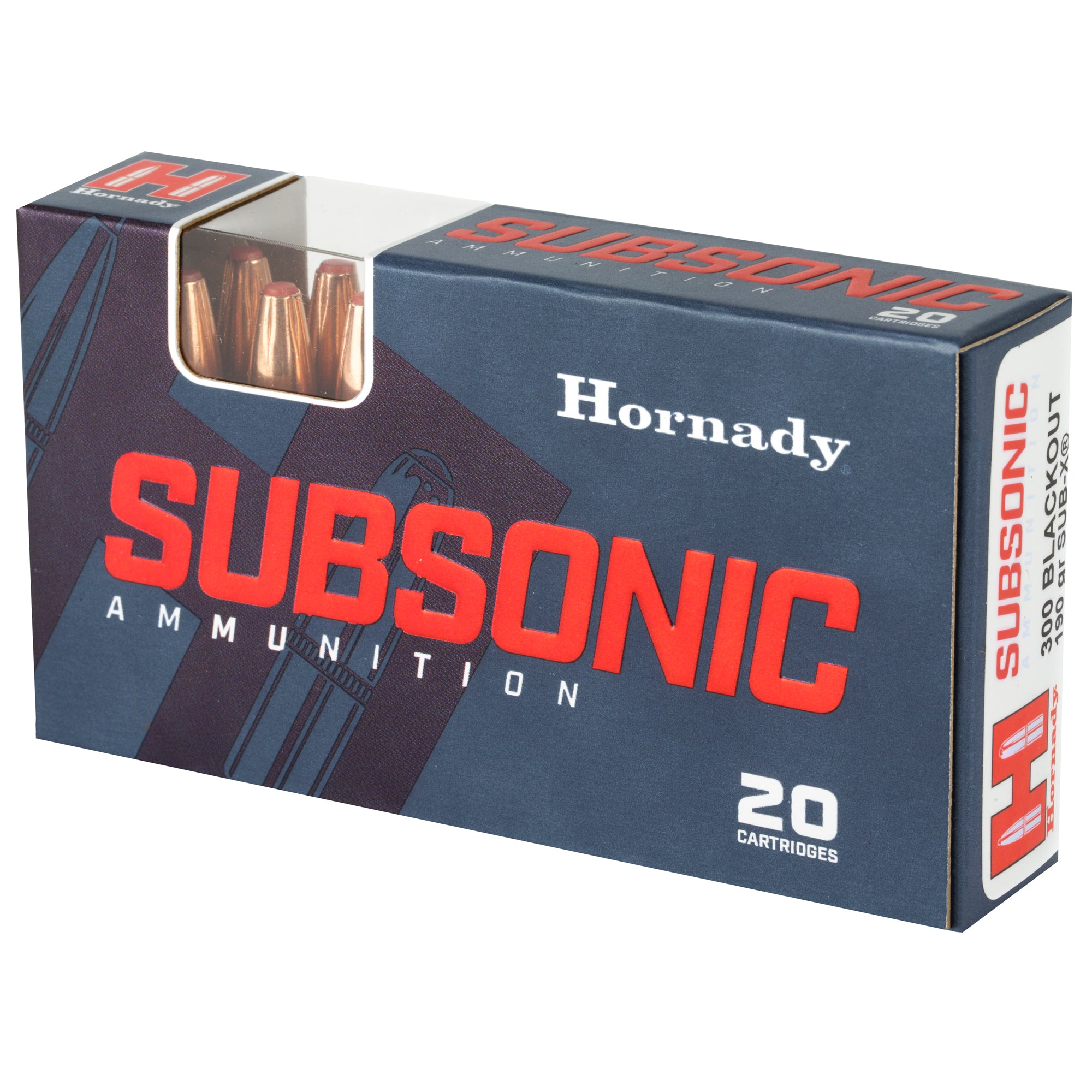 Hornady 300 Blackout Subsonic Ammunition - 190 Grain Sub-X Bullet, 20 Rounds per Box