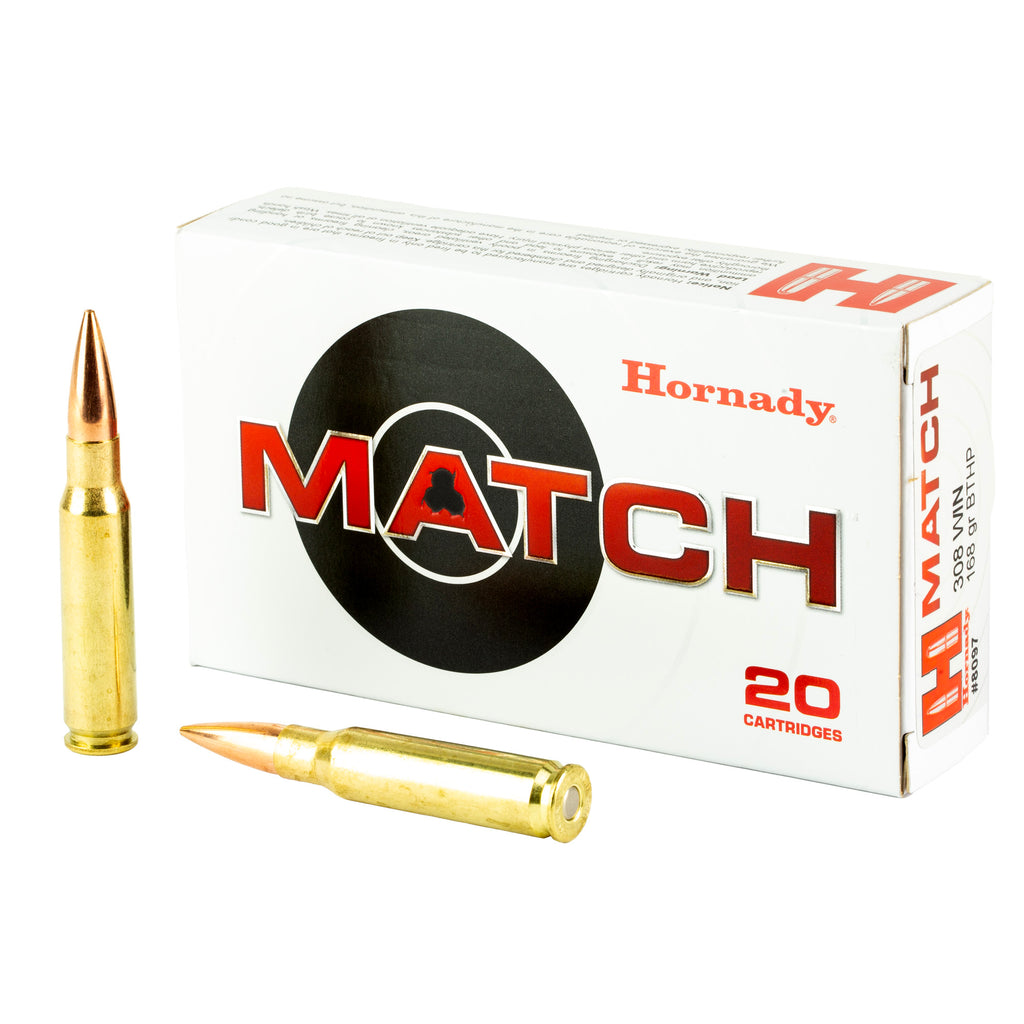 Hornady 308 Winchester 168 Grain Match Boat Tail Hollow Point Ammunition (Part #8097)