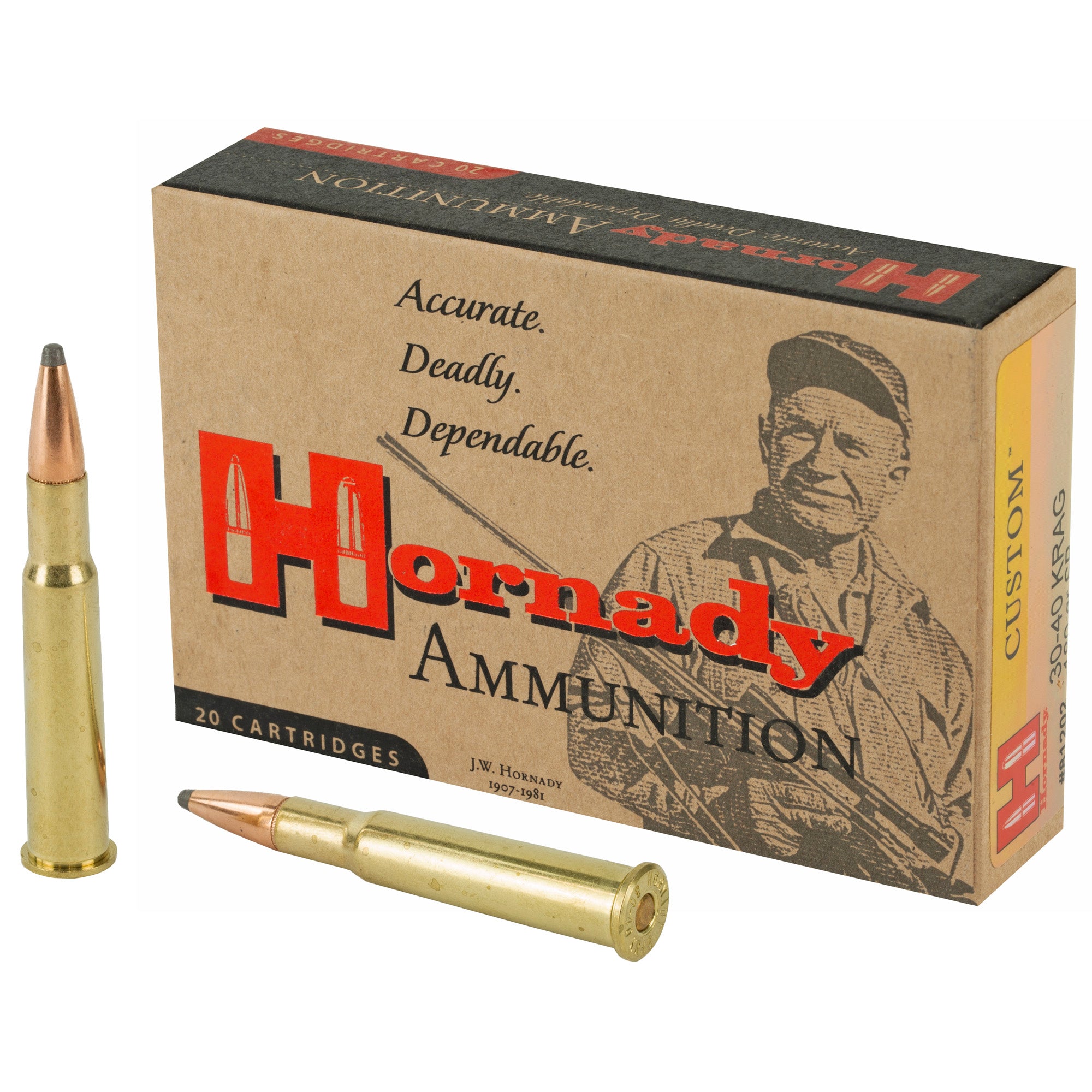 Hornady Custom Soft Point Ammunition for 30-40 Krag, 180 Grain, Box of 20