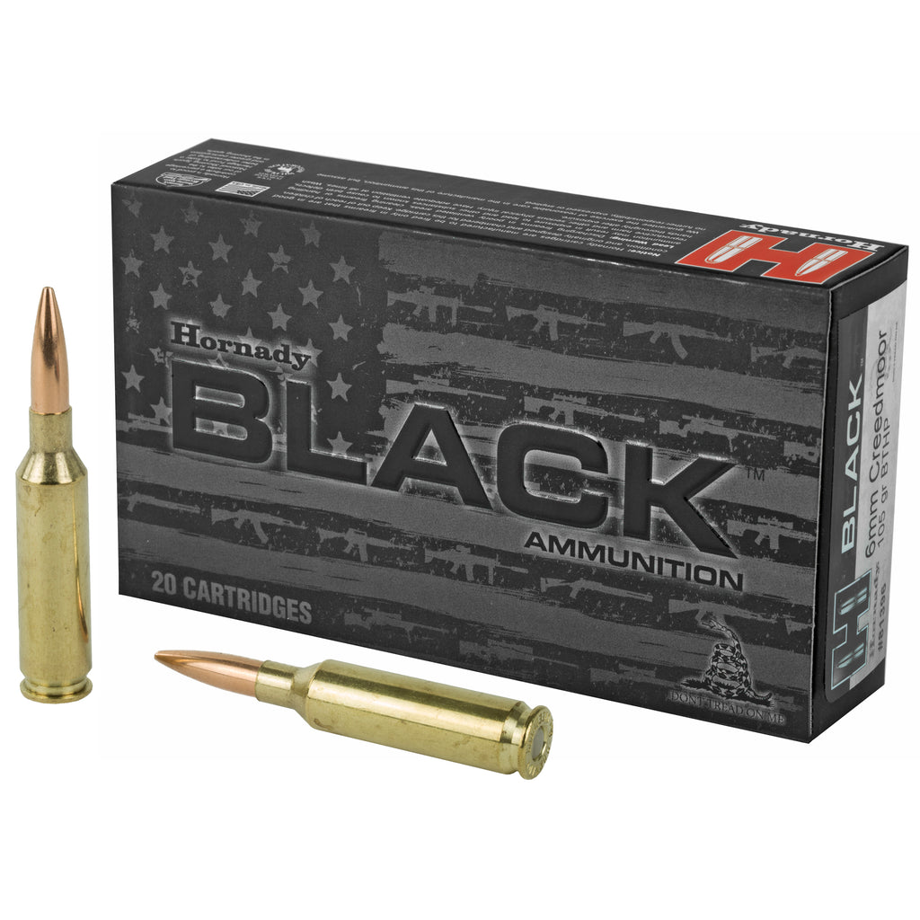 Hornady Black 6mm Creedmoor 105 Grain Boat Tail Hollow Point Ammunition (20/200)