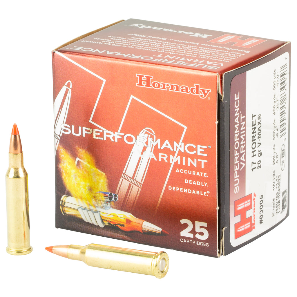 Hornady Superformance Varmint 17 Hornet 20 Grain V-Max Ammunition (25 Rounds per Box)