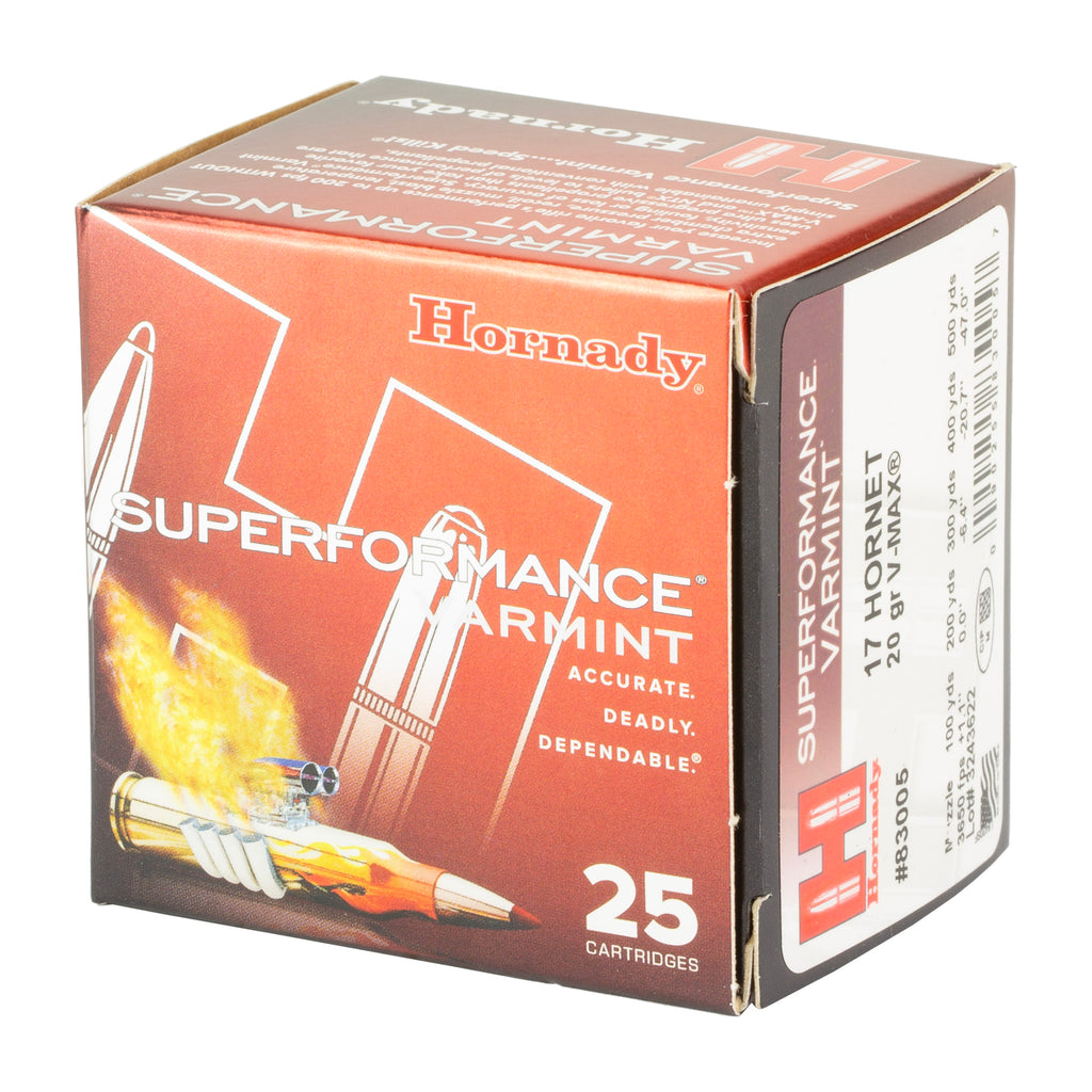 Hornady Superformance Varmint 17 Hornet 20 Grain V-Max Ammunition (25 Rounds per Box)