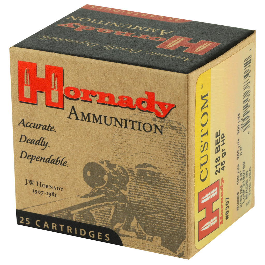 Hornady Custom .218 Bee 45 Grain Hollow Point Ammunition - 25 Rounds per Box
