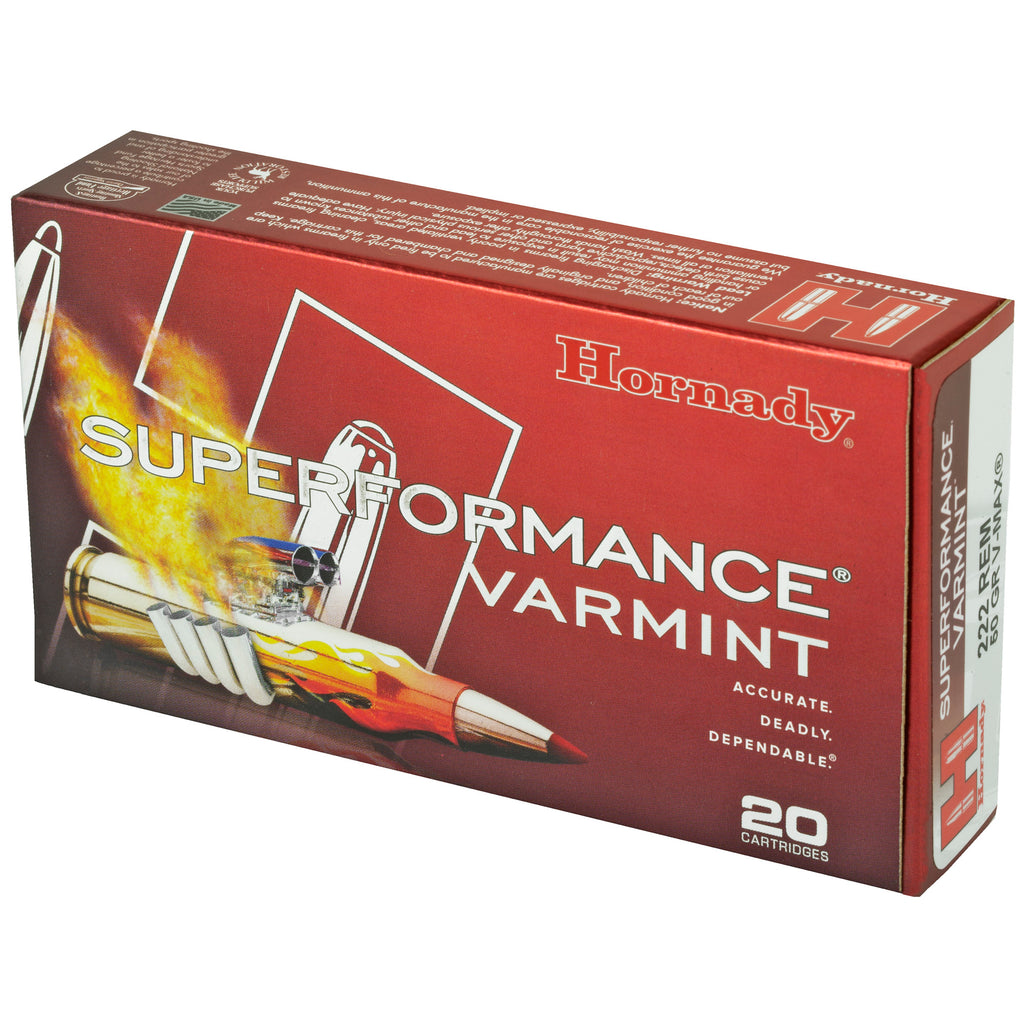 Hornady Superformance Varmint .222 Remington 50 Grain V-Max Bullets, 20 Count Box