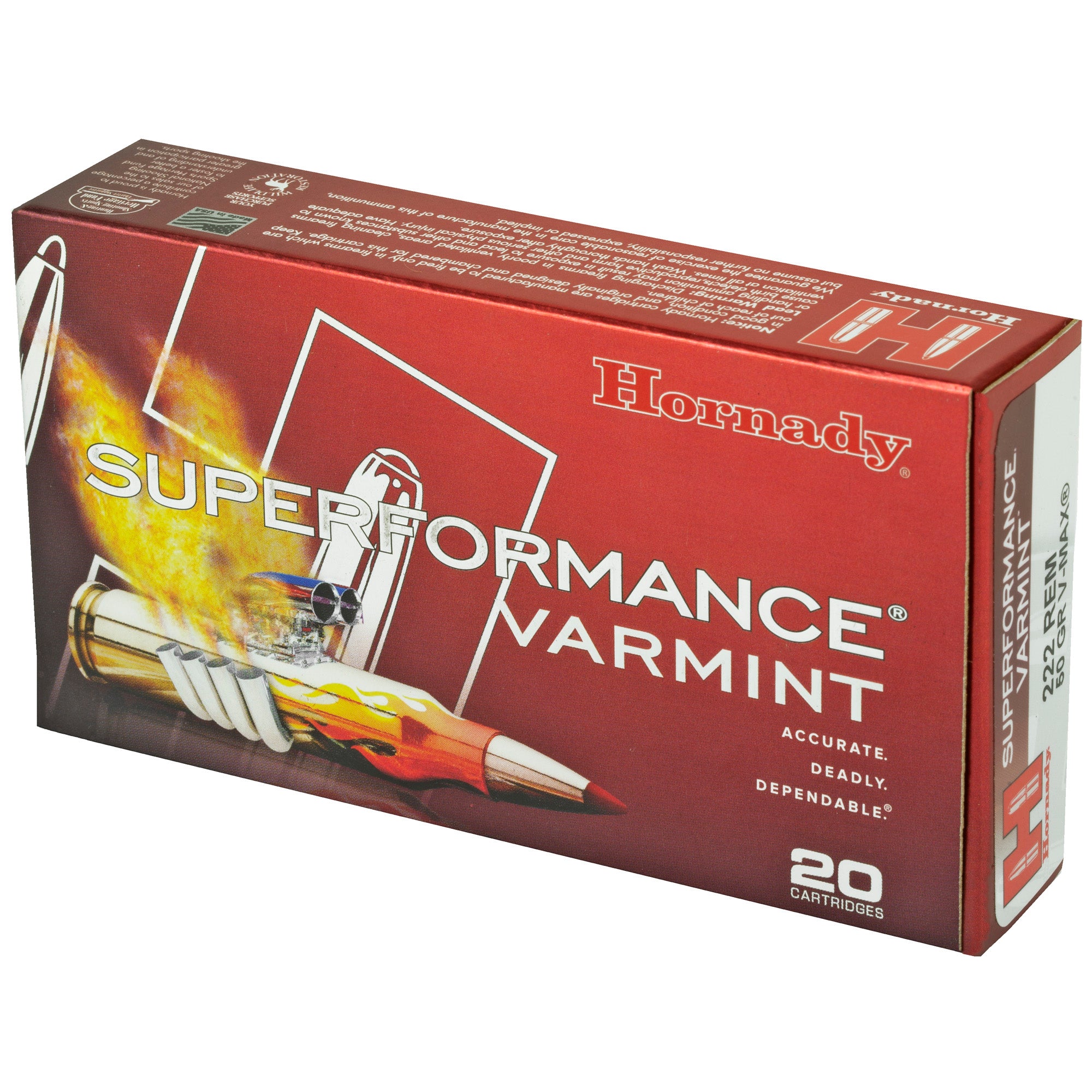 Hornady Superformance Varmint .222 Remington 50 Grain V-Max Bullets, 20 Count Box
