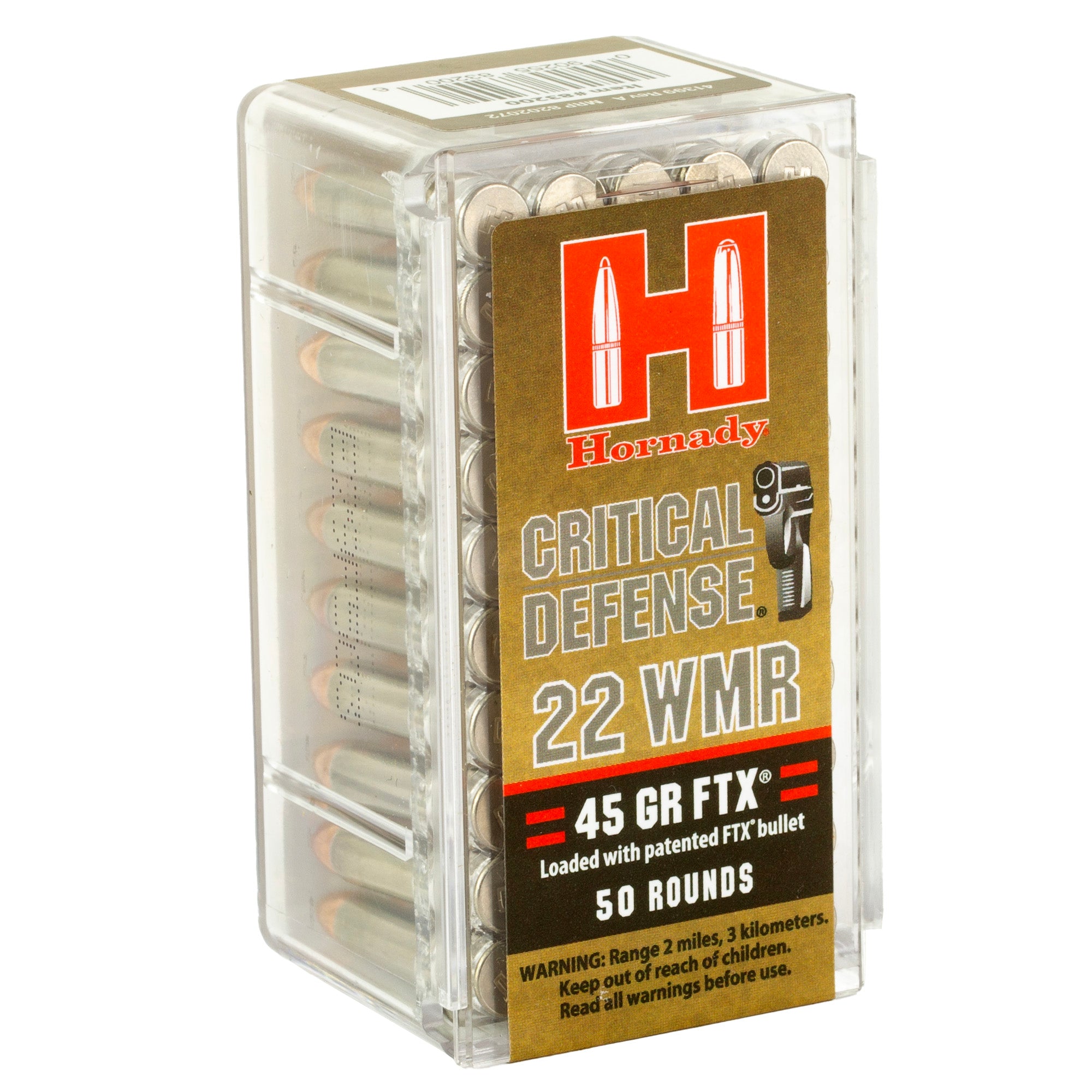 Hornady Critical Defense .22 WMR 45-Grain FlexTip Ammunition (50 Rounds)