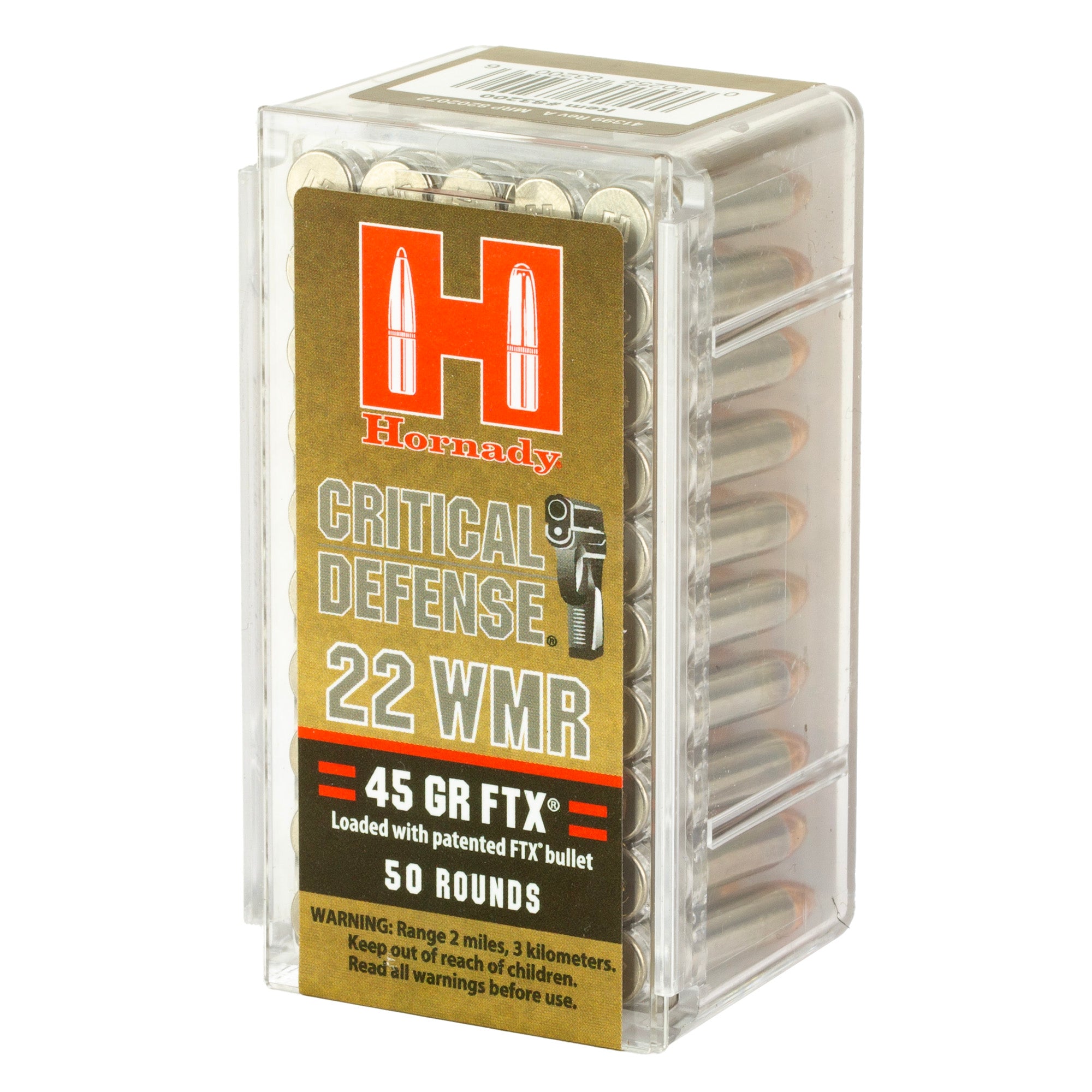 Hornady Critical Defense .22 WMR 45-Grain FlexTip Ammunition (50 Rounds)
