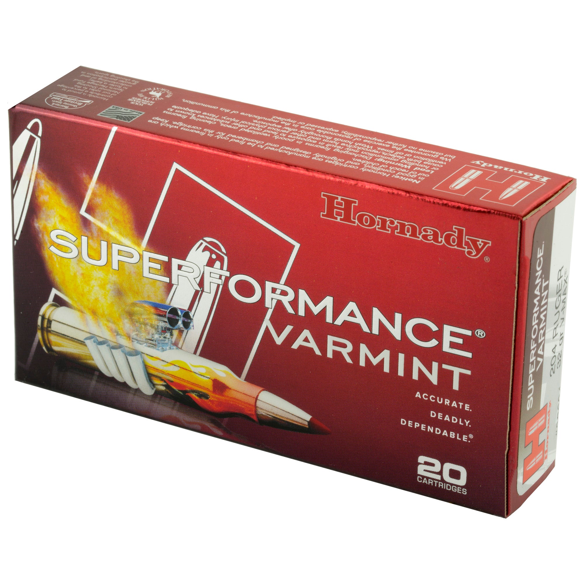 Hornady Superformance Varmint .204 Ruger 32-Grain V-Max Ammunition - 20 Rounds per Box