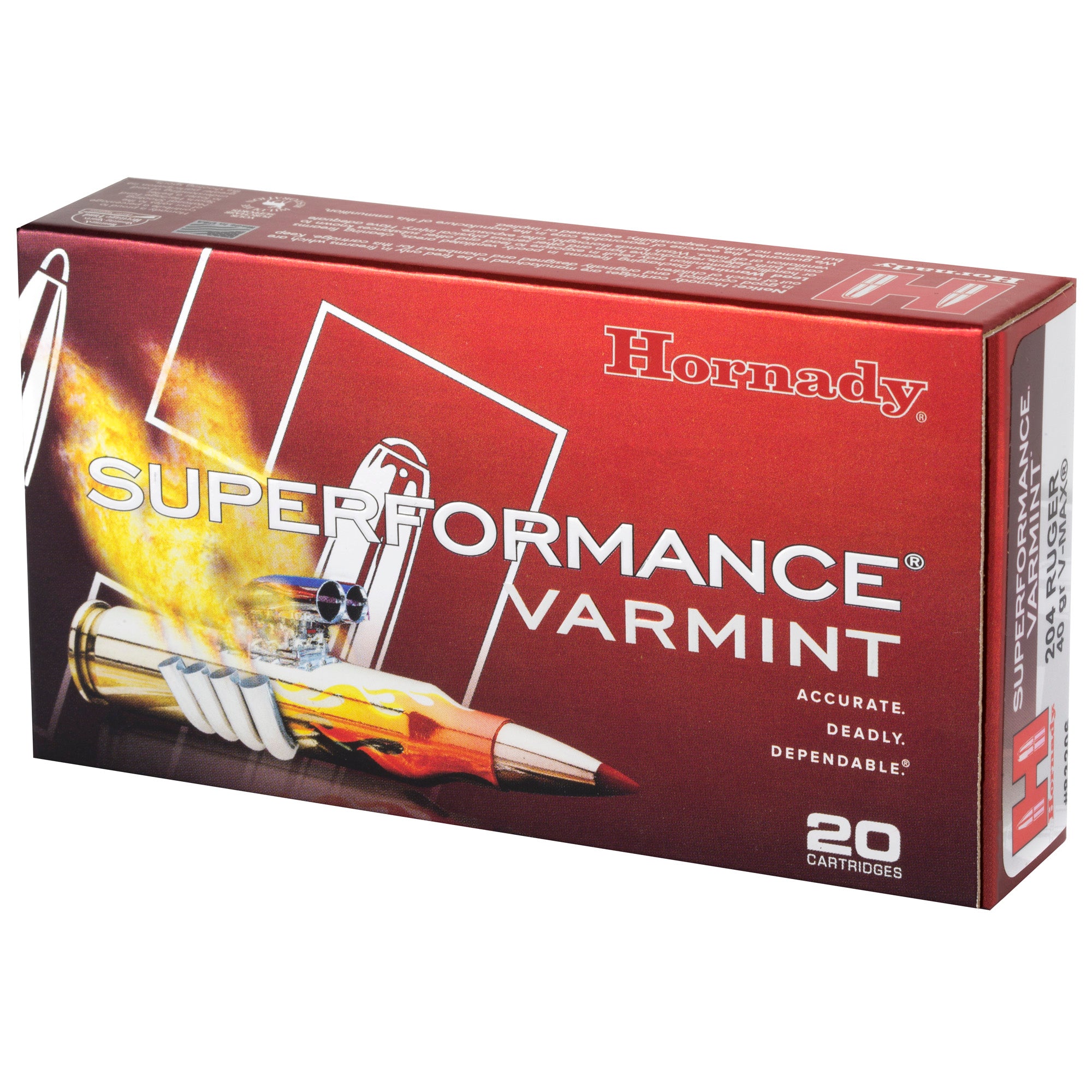 Hornady Superformance Varmint .204 Ruger 40-Grain V-Max Ammunition - 20 Rounds per Box