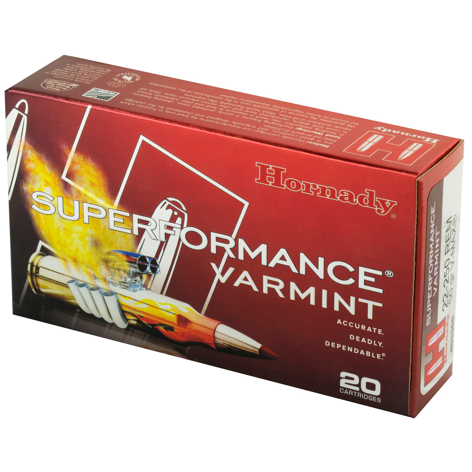 Hornady Superformance Varmint 22-250 Remington 50-Grain V-Max Ammunition (20 Rounds per Box)