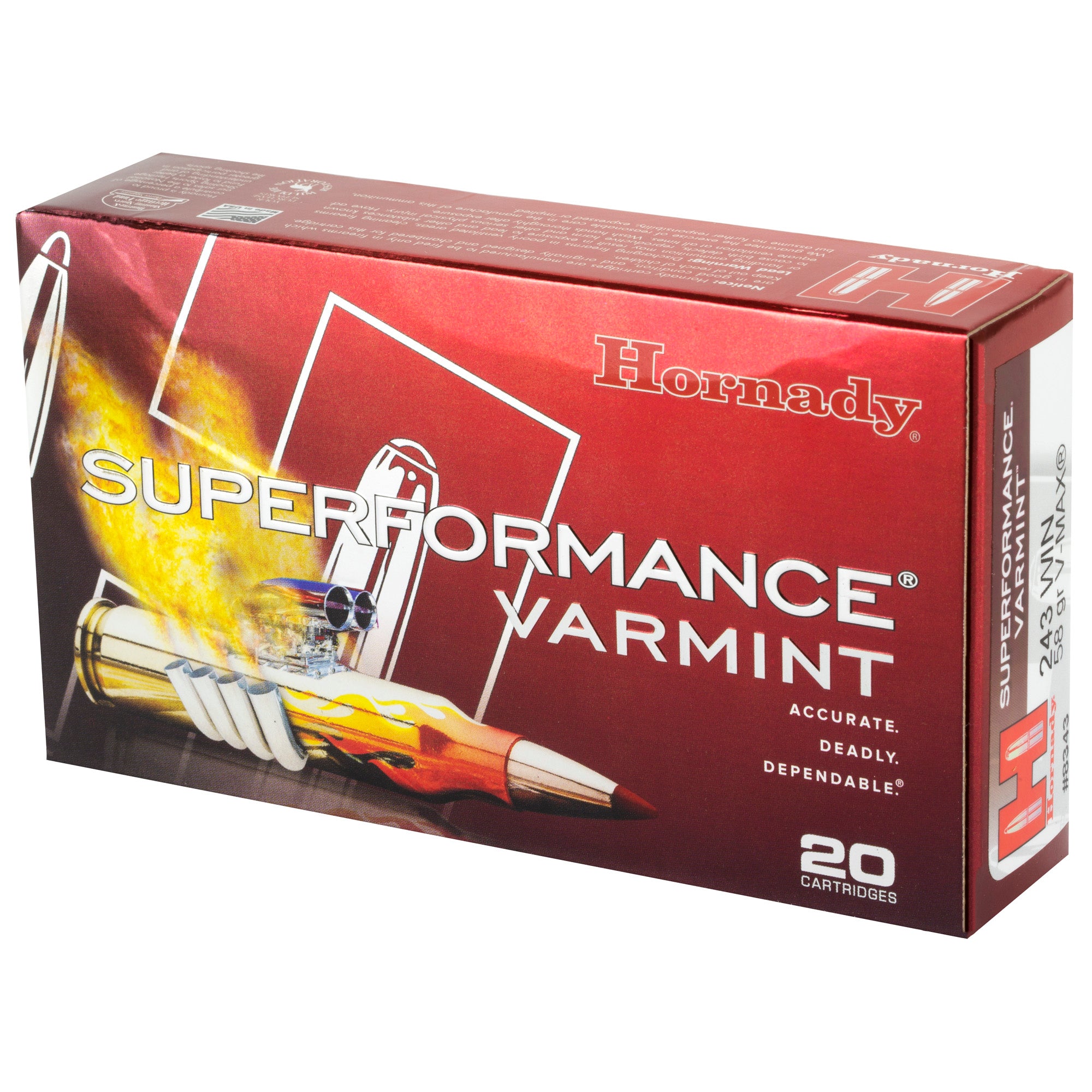 Hornady Superformance Varmint 243 Winchester 58 Grain V-Max Ammunition (20 Rounds per Box)