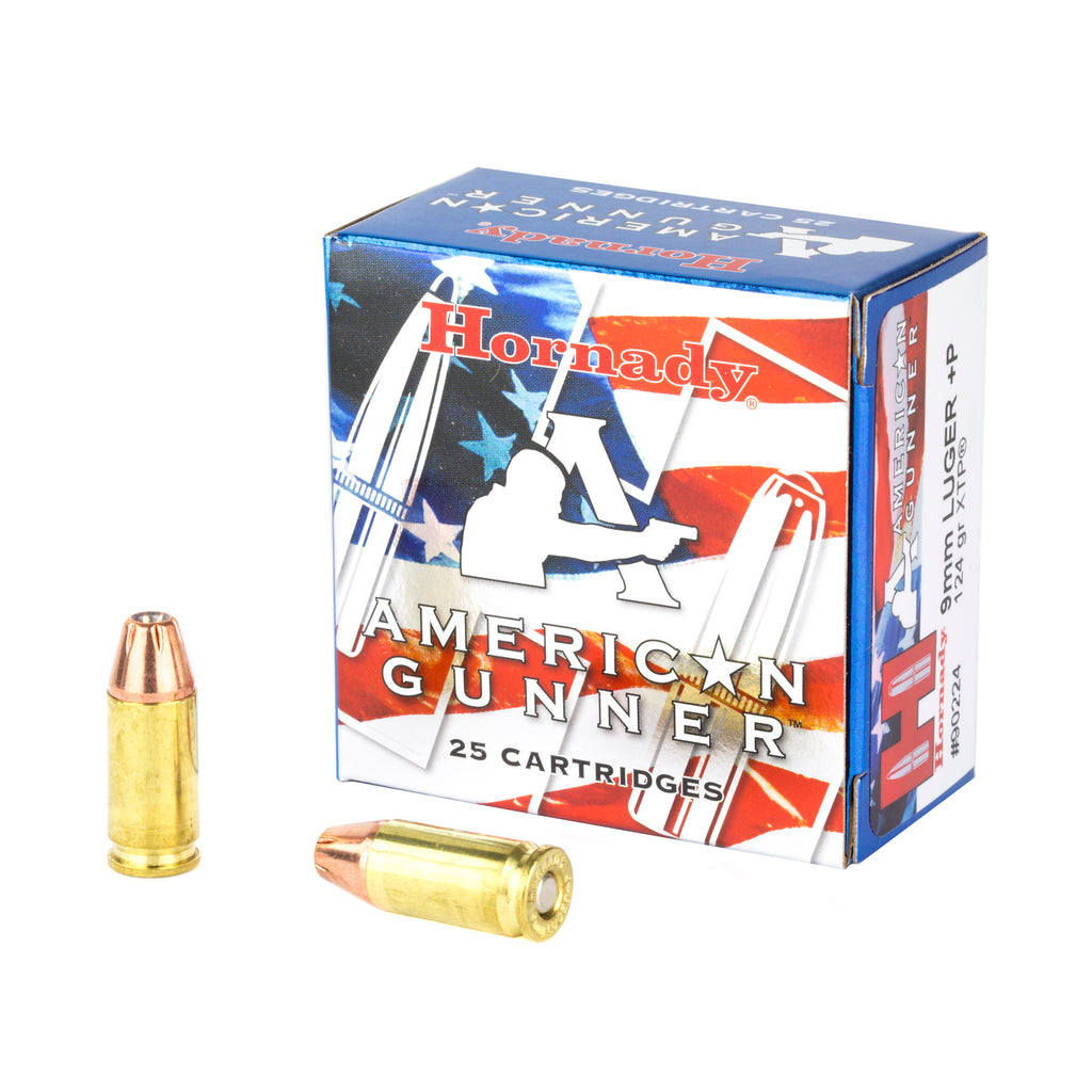 Hornady American Gunner 9mm +P 124-Grain XTP Ammunition - 25 Rounds per Box
