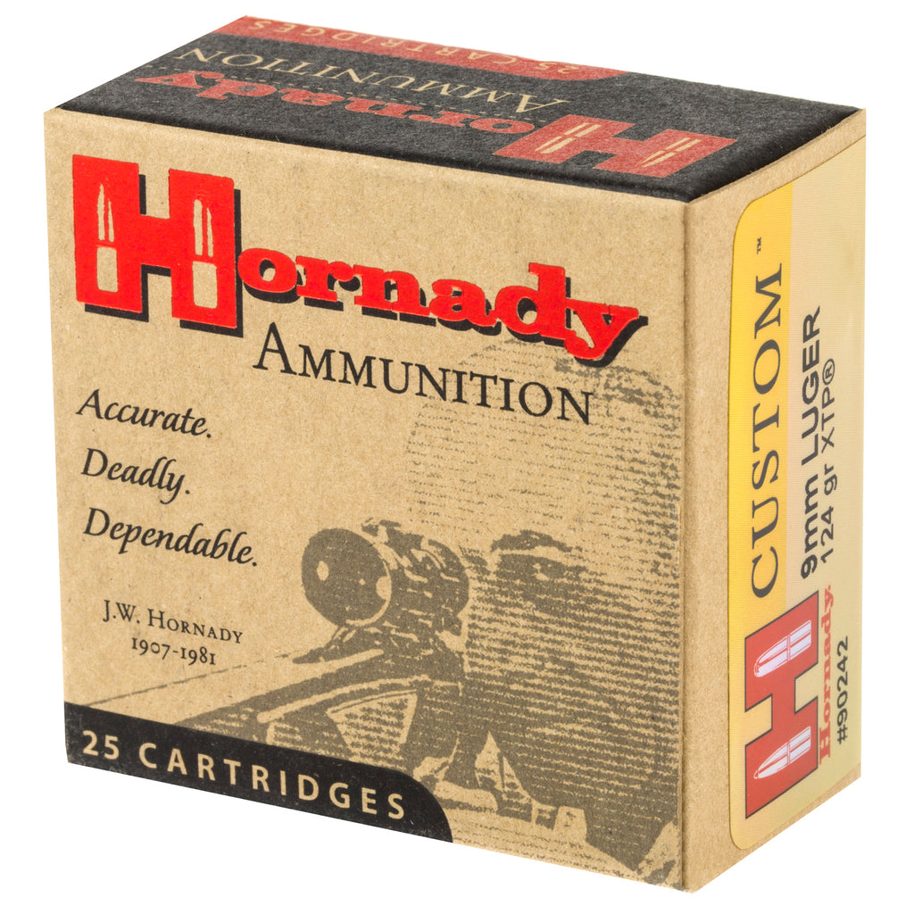 Hornady Custom 9mm 124 Grain XTP Pistol Ammunition – 25 Rounds per Box